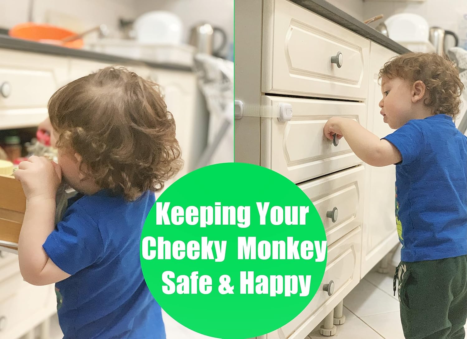 Thumbnail 2 de Cheeky Monkey® Cupboard Locks for Children (10 Pack) – Baby Proofing Cabinet & Drawer Safety Straps