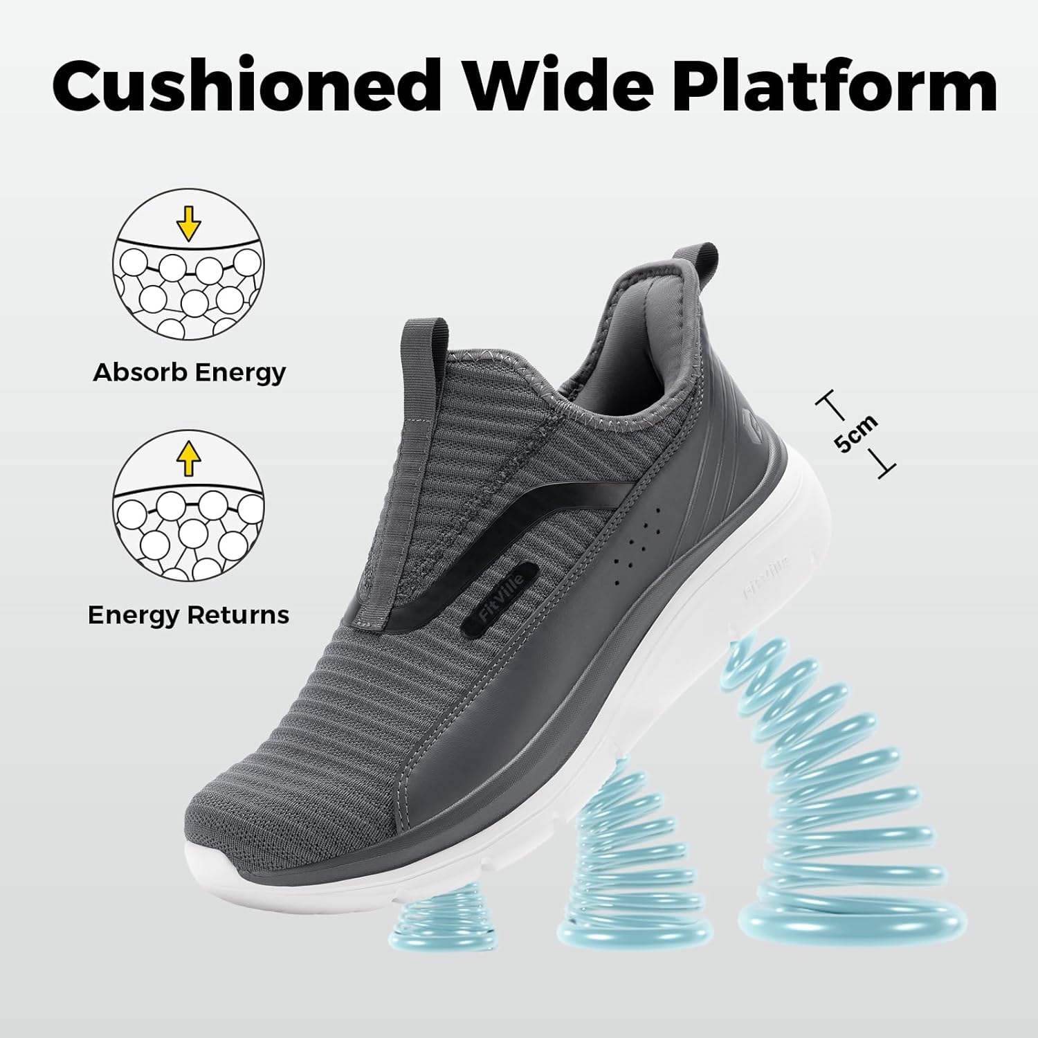 Thumbnail 4 de FitVille Scarpe da Camminata Uomo Extra Larghe Slip-on con Tomaia Elasticizzata
