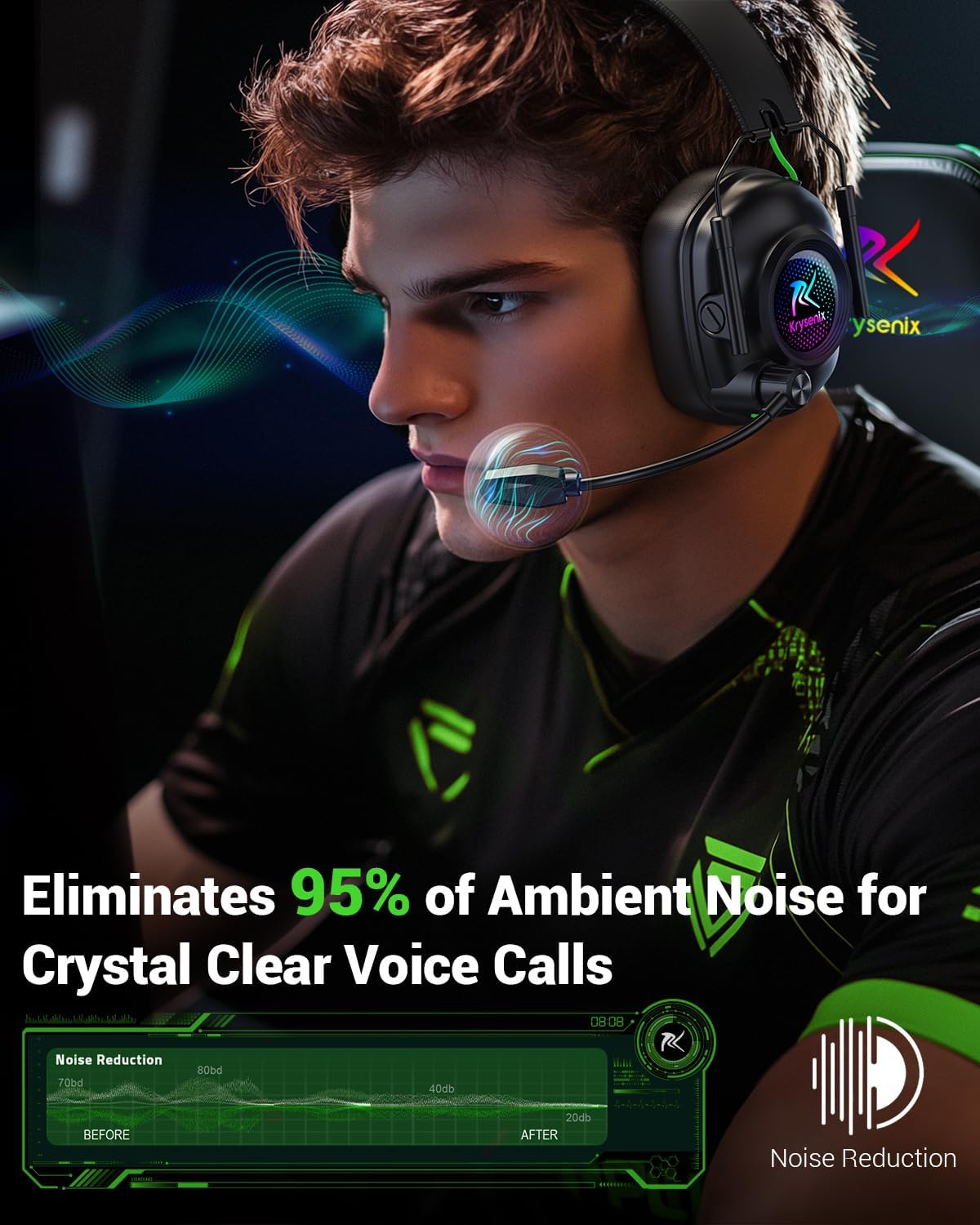 Detalle de Krysenix KGH2 Wireless Gaming Headset, 2.4GHz, Bluetooth 5.4, 50mm Drivers