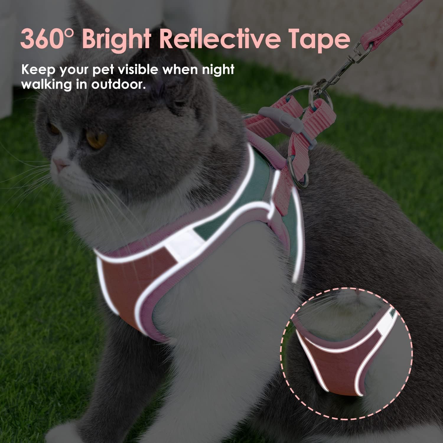 Thumbnail 4 de Eyein Cat Harness and Lead Set for Walking – Adjustable Faux Suede Escape-Proof Kitten Vest Harness with Reflective Strip (L)