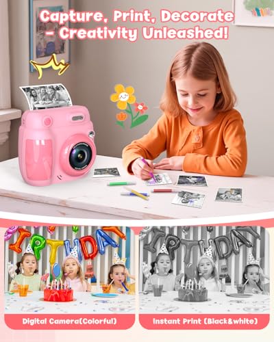 Detalle de Gofunly Cámara Infantil Instantánea 2.4” 1080P con tarjeta de 32GB y papel (rosa)