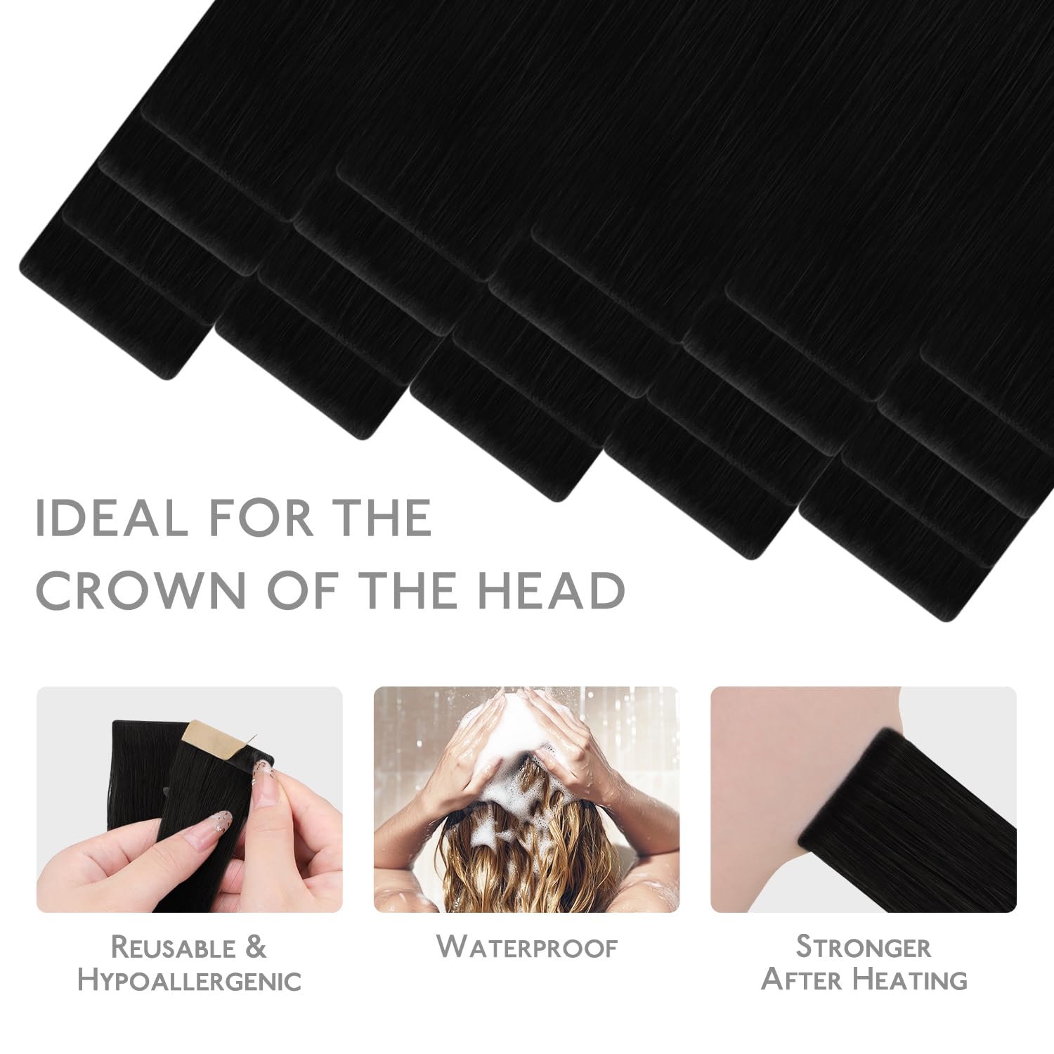 Thumbnail 6 de WENNALIFE Invisi Edge Tape-in Hair Extensions – 18 Inch, Jet Black, 50g, 20pcs