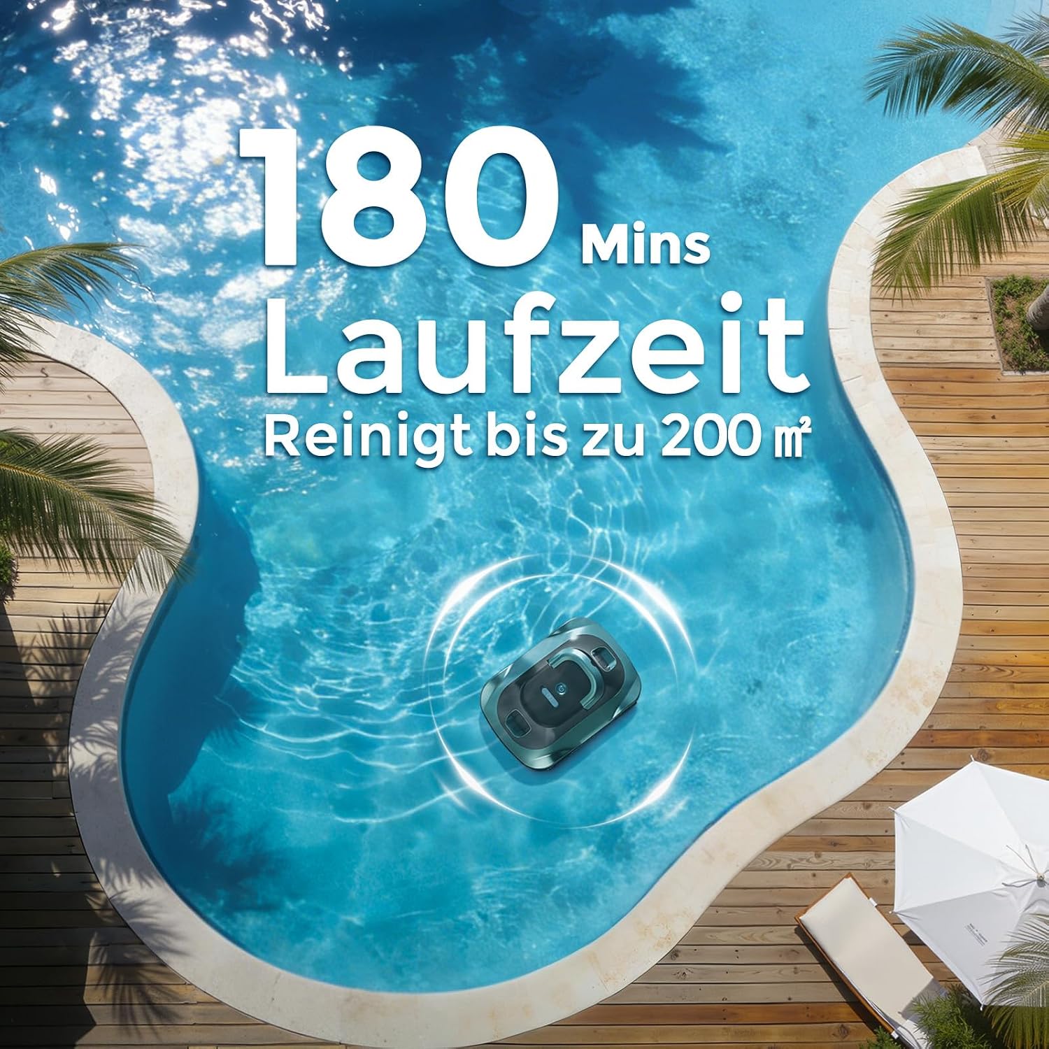 Detalle de Poolroboter Kabelloser Akku-Poolsauger C5 – 180 Min Laufzeit, starke Saugkraft, intelligenter Navigationssensor