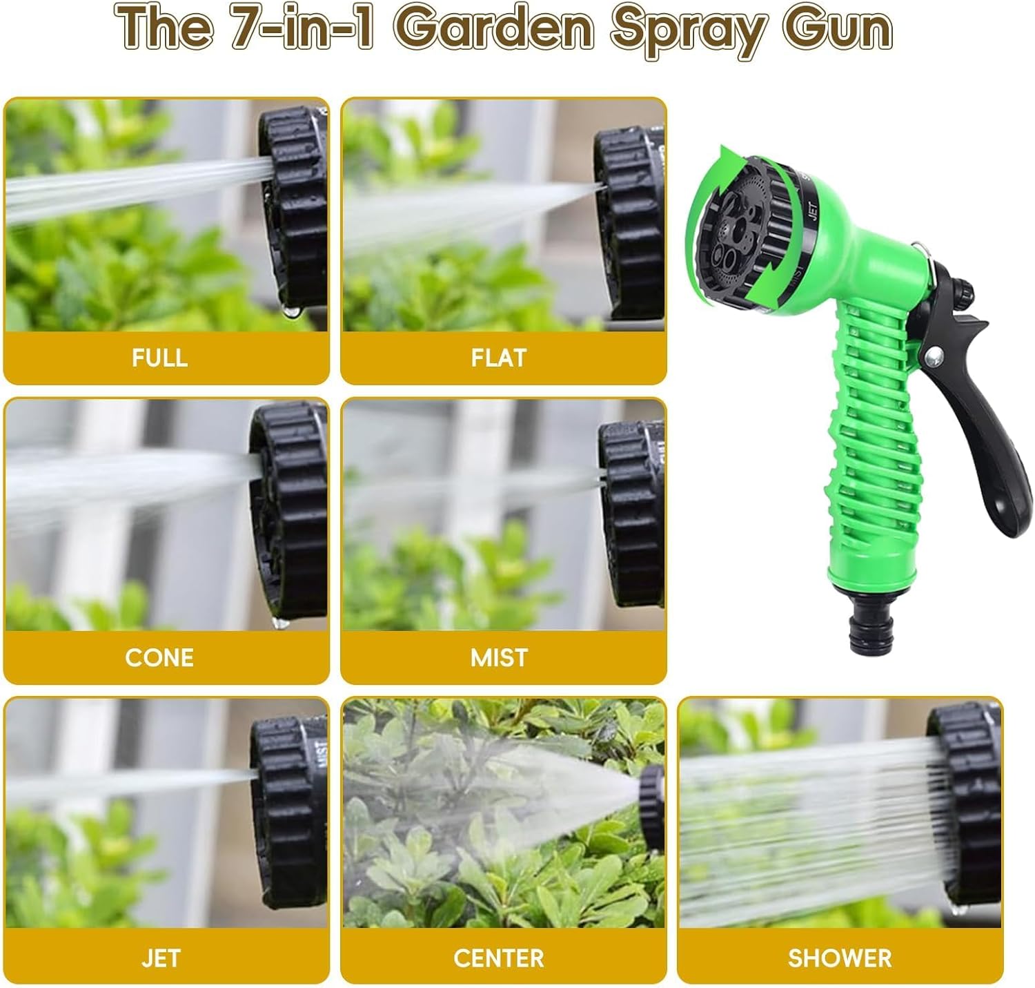 Thumbnail 4 de Expandable Garden Hose Pipe 30m/100ft with 7-Function Spray Gun – heavy duty latex-core expandable hose (green)
