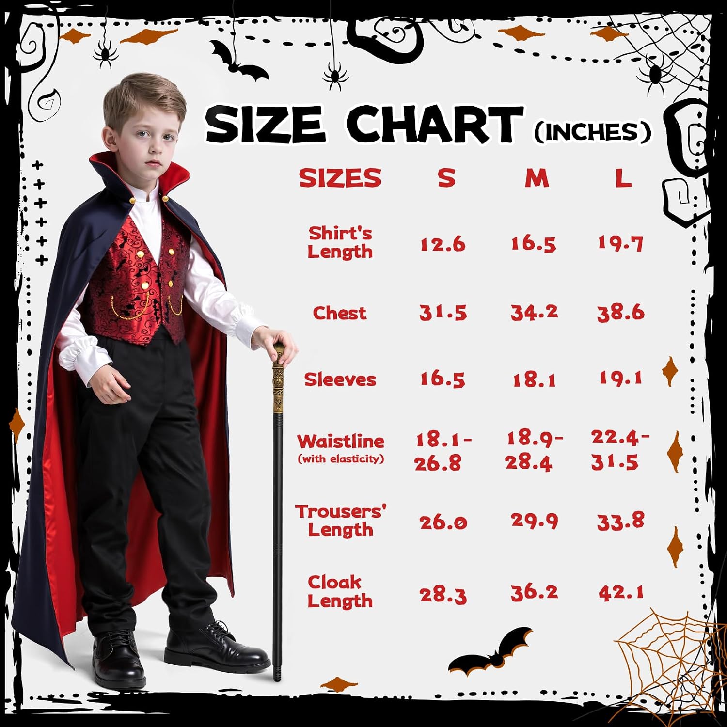 Detalle 2 de KukuFun Vampire Costume Set for Kids with Reversible Cape, Shirt, Pants & Scepter