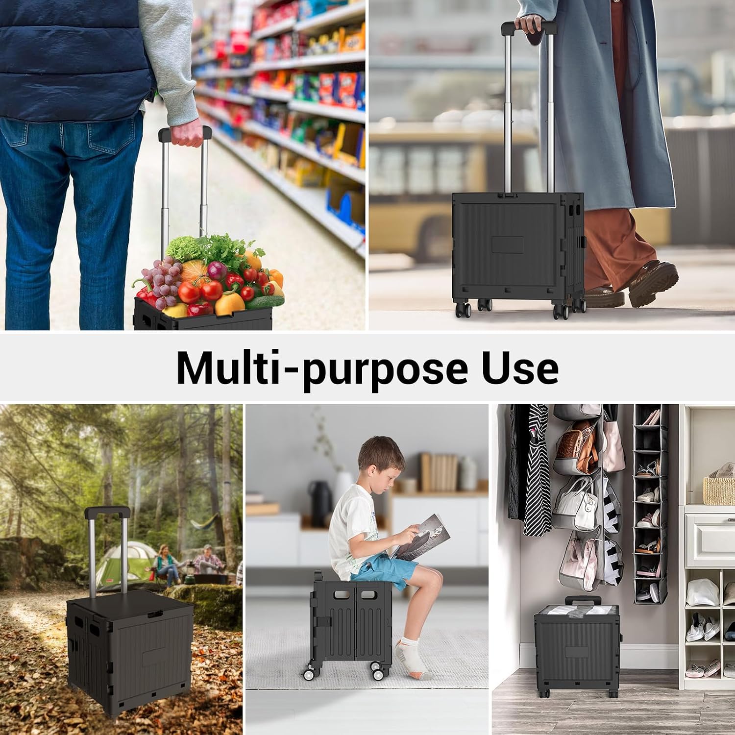 Thumbnail 6 de Marketero Collapsible Shopping Box Trolley with Lid, 360° Wheels & Telescopic Handle (HGH189)