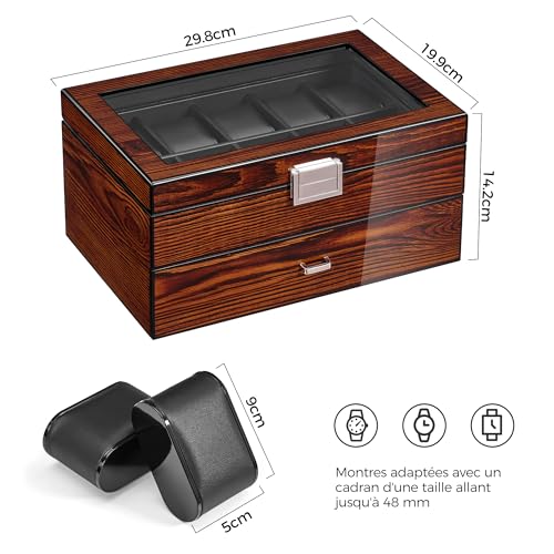 Detalle de BEWISHOME Boîte à Montres — 20 Emplacements, Boite à Montre Homme avec Couvercle en Verre