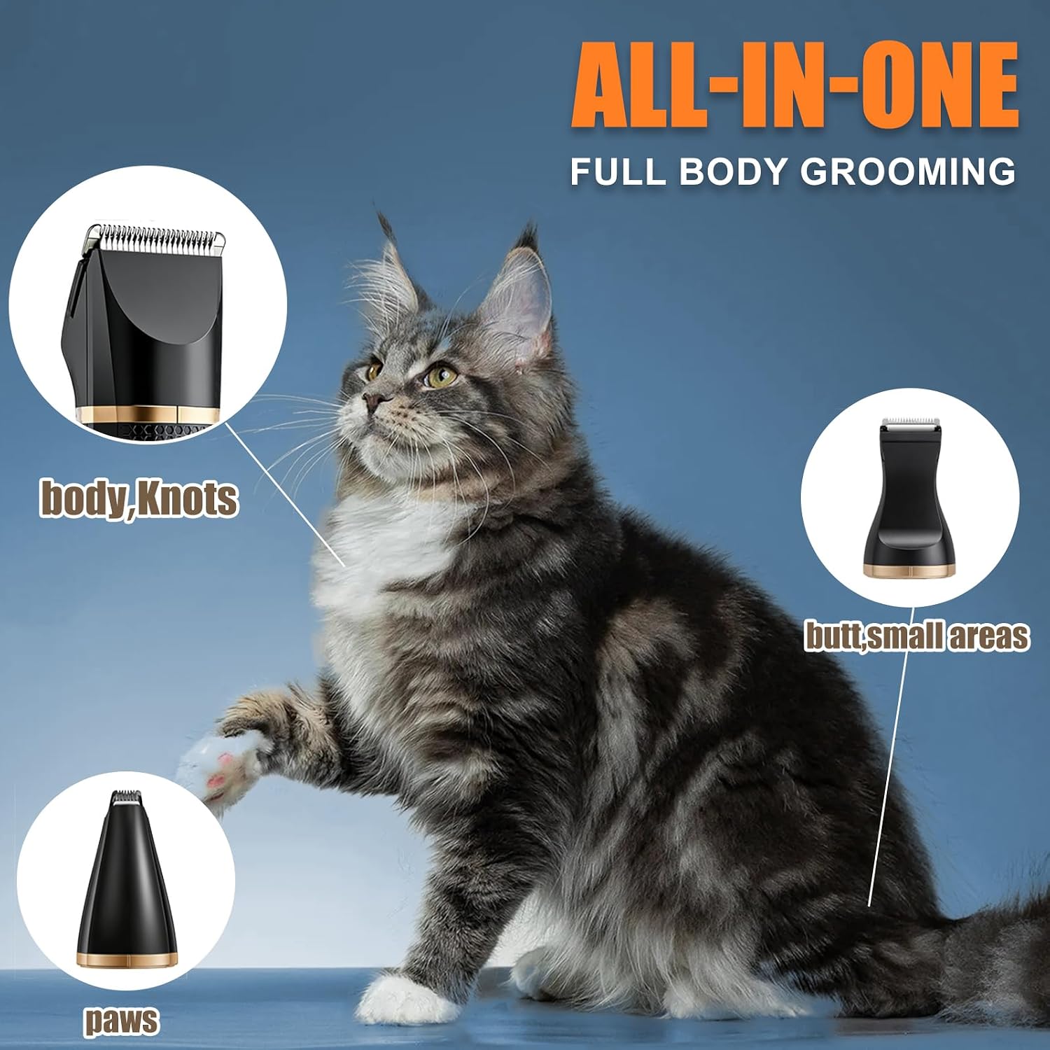 Detalle de BAUTRIUM Cat Grooming Clippers Kit: Low-Noise, 3-in-1 Grooming for Cats and Small Pets