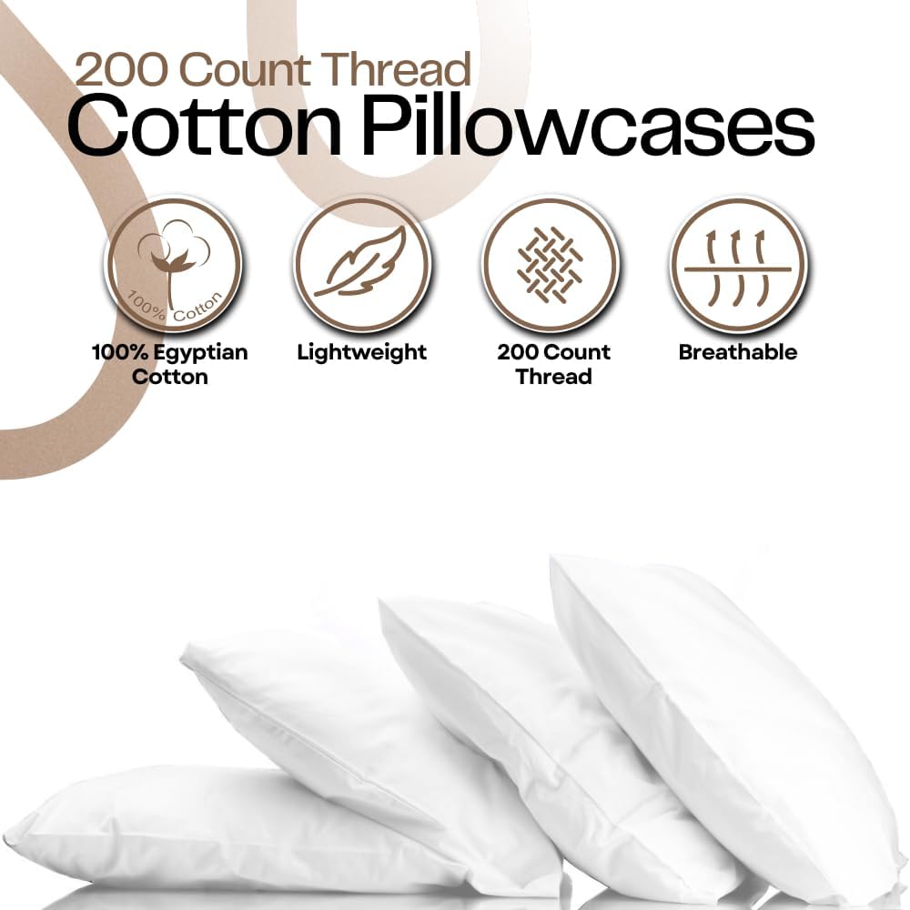 Detalle 2 de Rehan & Co White Pillow Cases 4 Pack – 50 x 75 cm, 200 Thread Count Egyptian Cotton