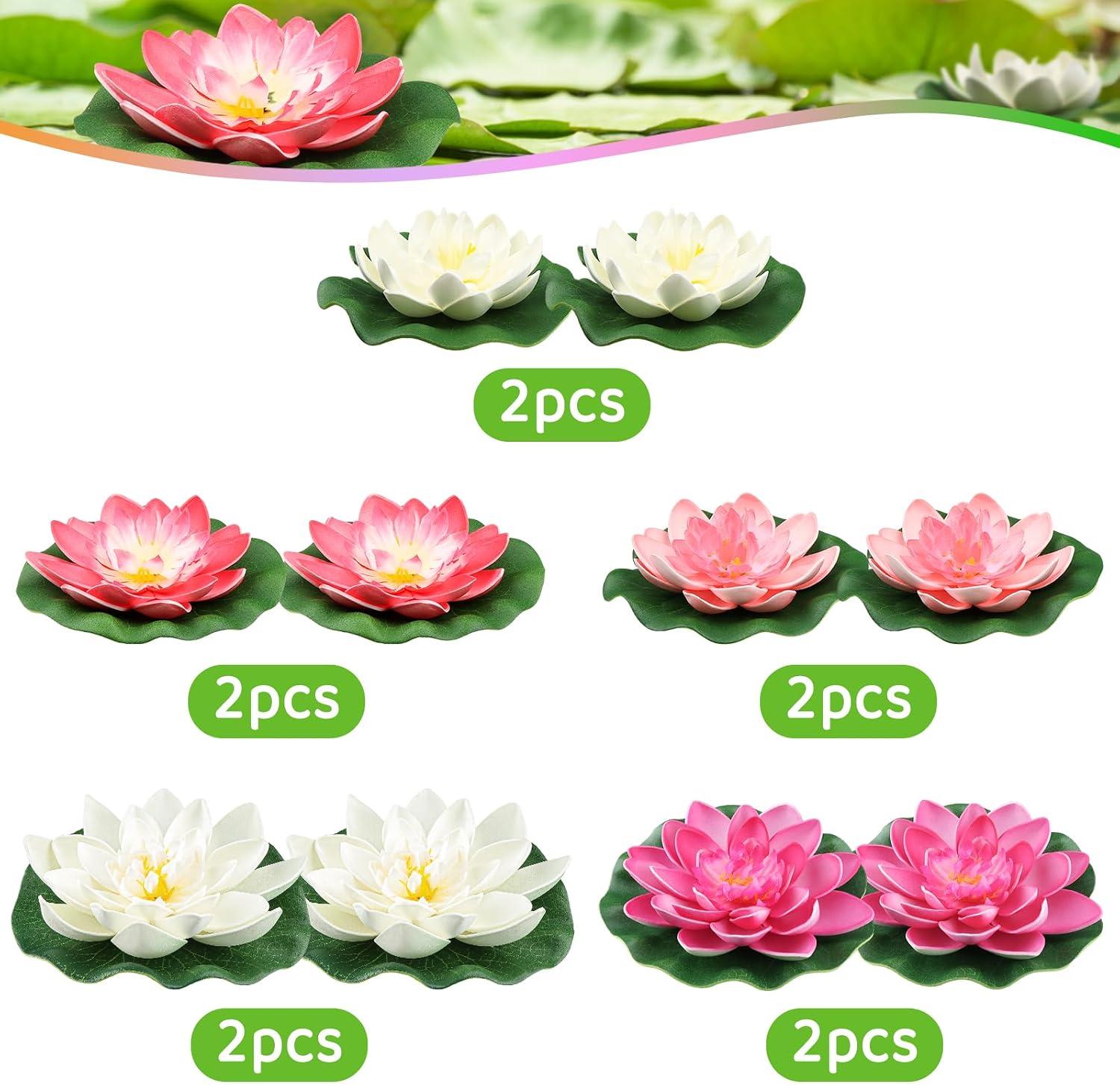 Thumbnail 6 de QUOZUO 1216-QEUQU drijvende kunstmatige lotusbloemen van schuim, set van 10