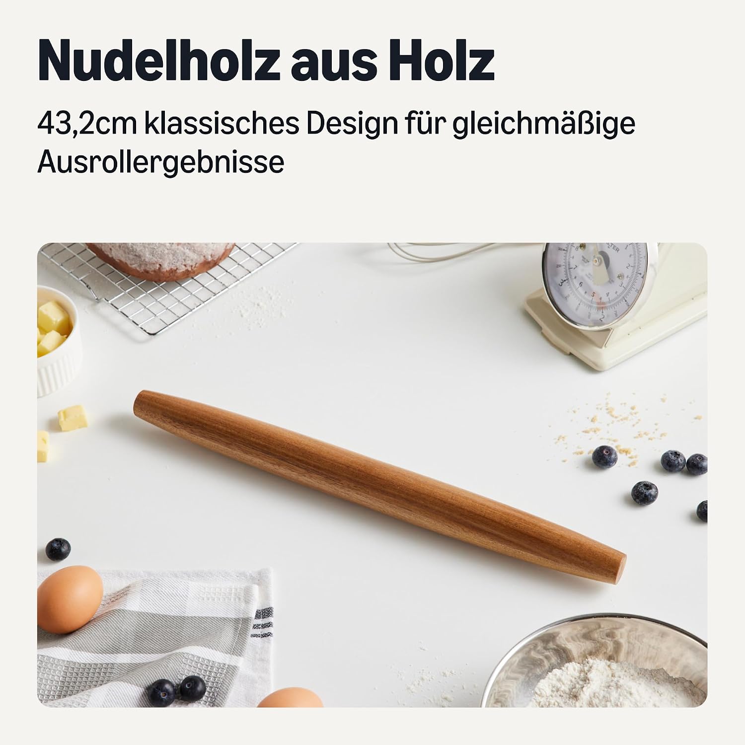 Detalle de Amazon Basics Französisches Nudelholz aus Akazienholz, 43,2 cm – Antihaftbeschichtung