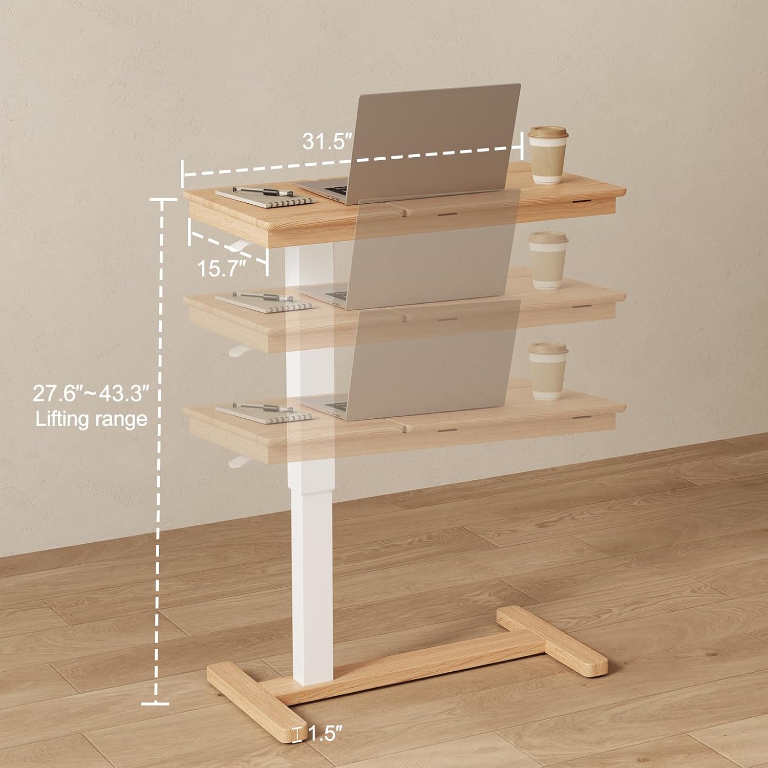 Detalle 2 de Muwuele Solid Wood Overbed Table with Wheels