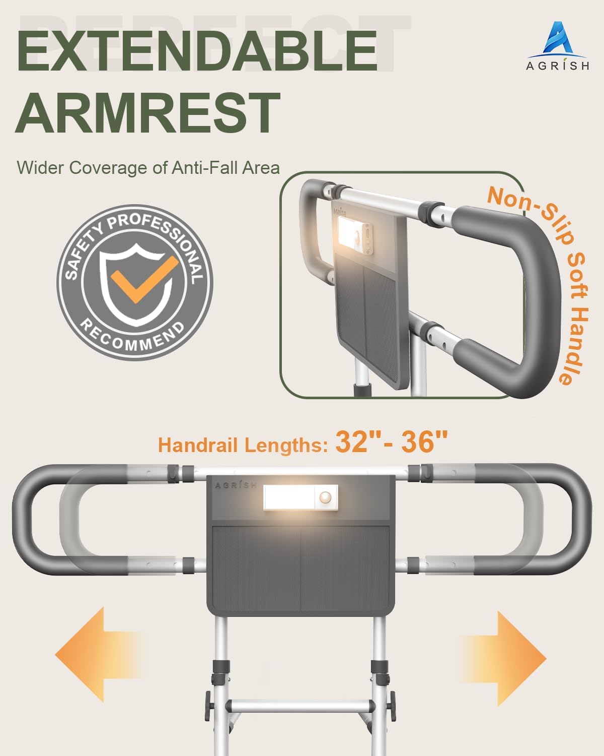 Thumbnail 1 de Agrish Bed Guard for Elderly Adults with Motion Sensor Light and Storage Pouch – Adjustable Safety Rail for Seniors