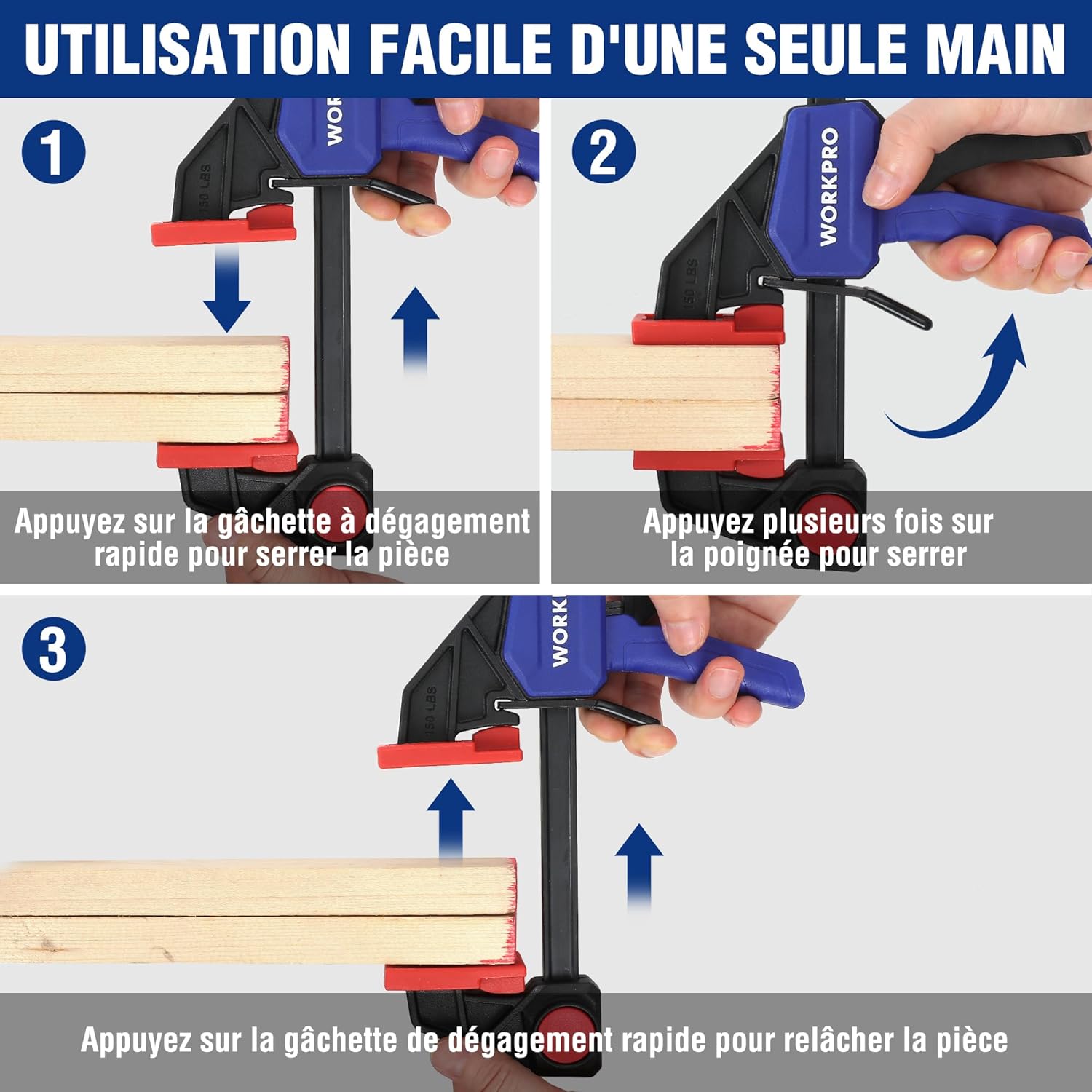 Thumbnail 1 de WORKPRO Jeu de 4 Serre-joints à libération rapide 120/150 mm – 23 kg et 68 kg