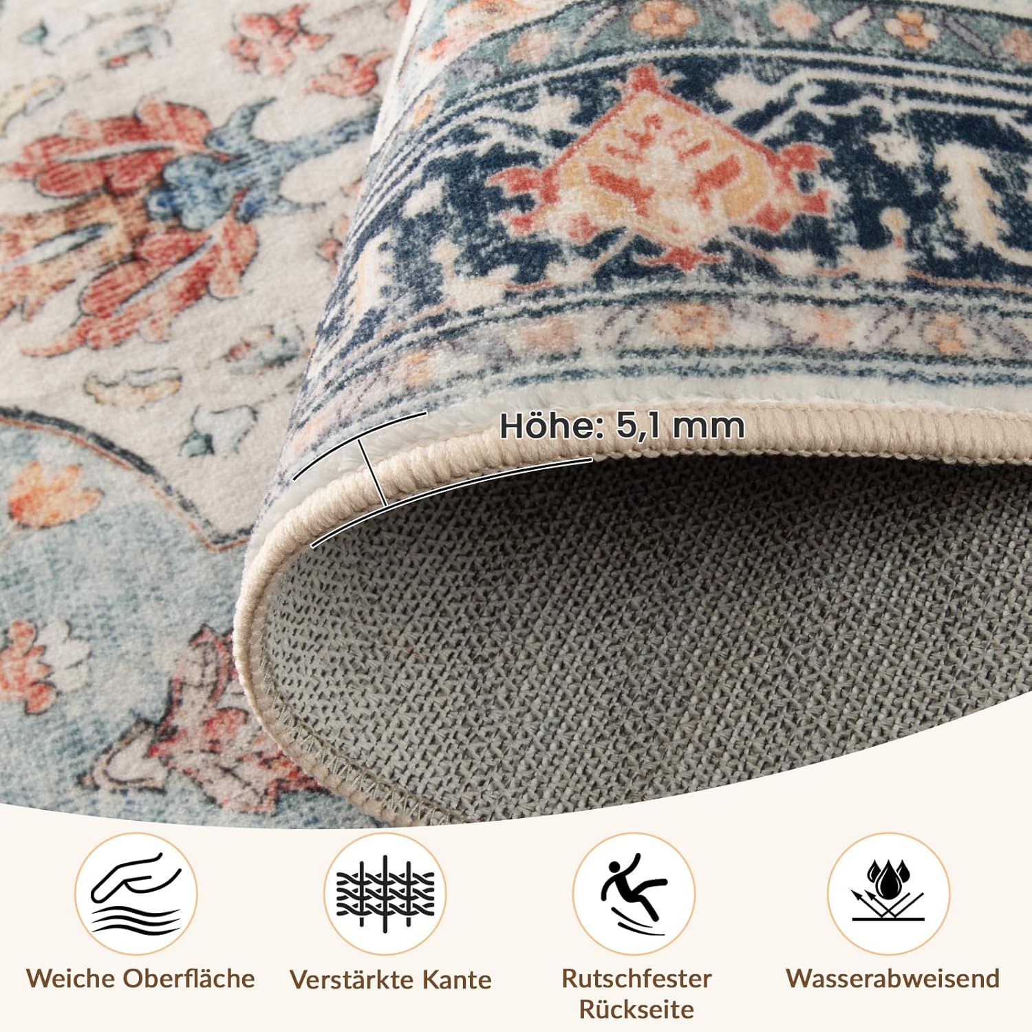 Thumbnail 1 de INOVADAY Vintage Waschbarer Teppich 120x180 cm – Boho Kurzflor, rutschfest & pflegeleicht