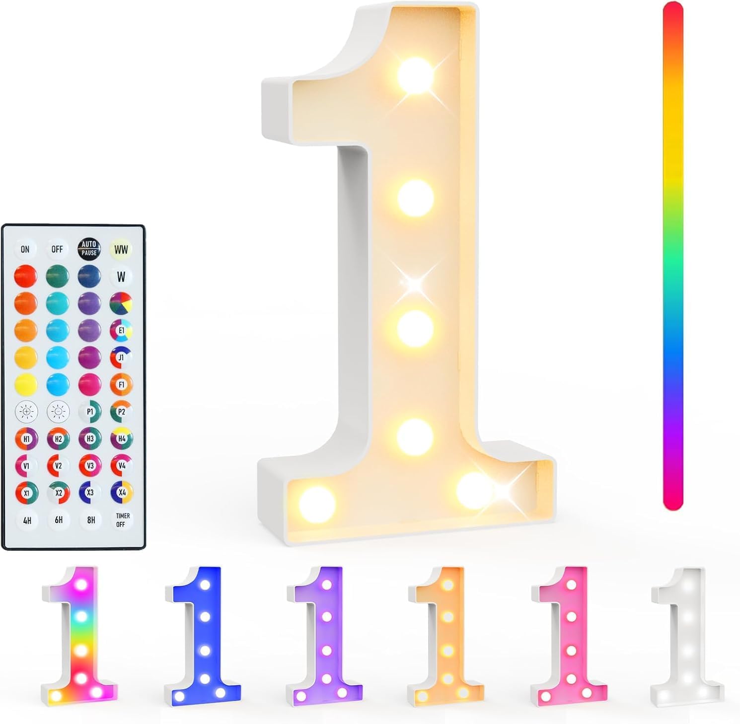Detalle de LED Zahlen Lampe mit Farbwechsel (0–9) und Fernbedienung – Leuchtziffern für Happy Birthday, Party & Hochzeit