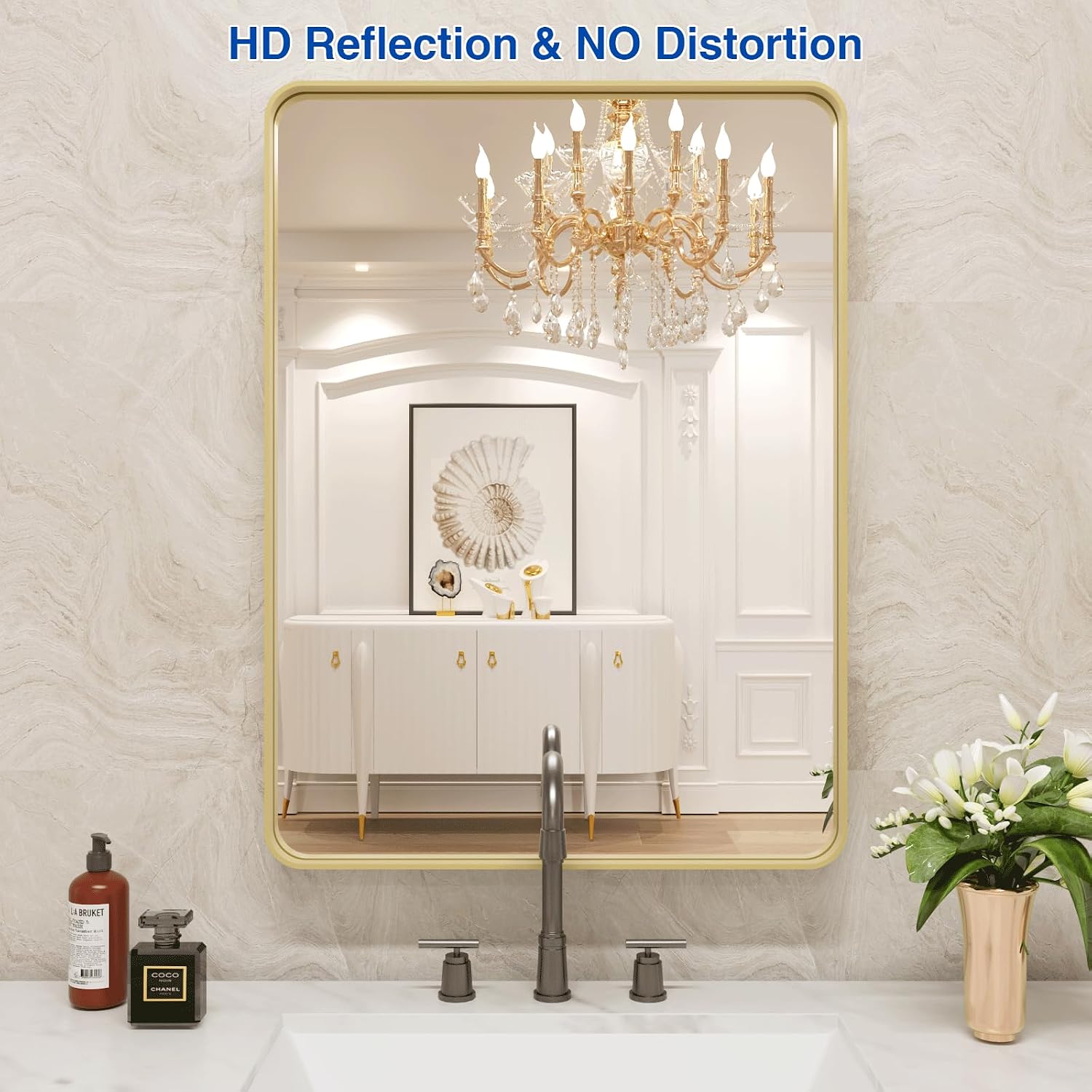 Thumbnail 1 de WEER Gold Bathroom Mirror, 22x30 Inch Brushed Gold Frame with Rounded Corners