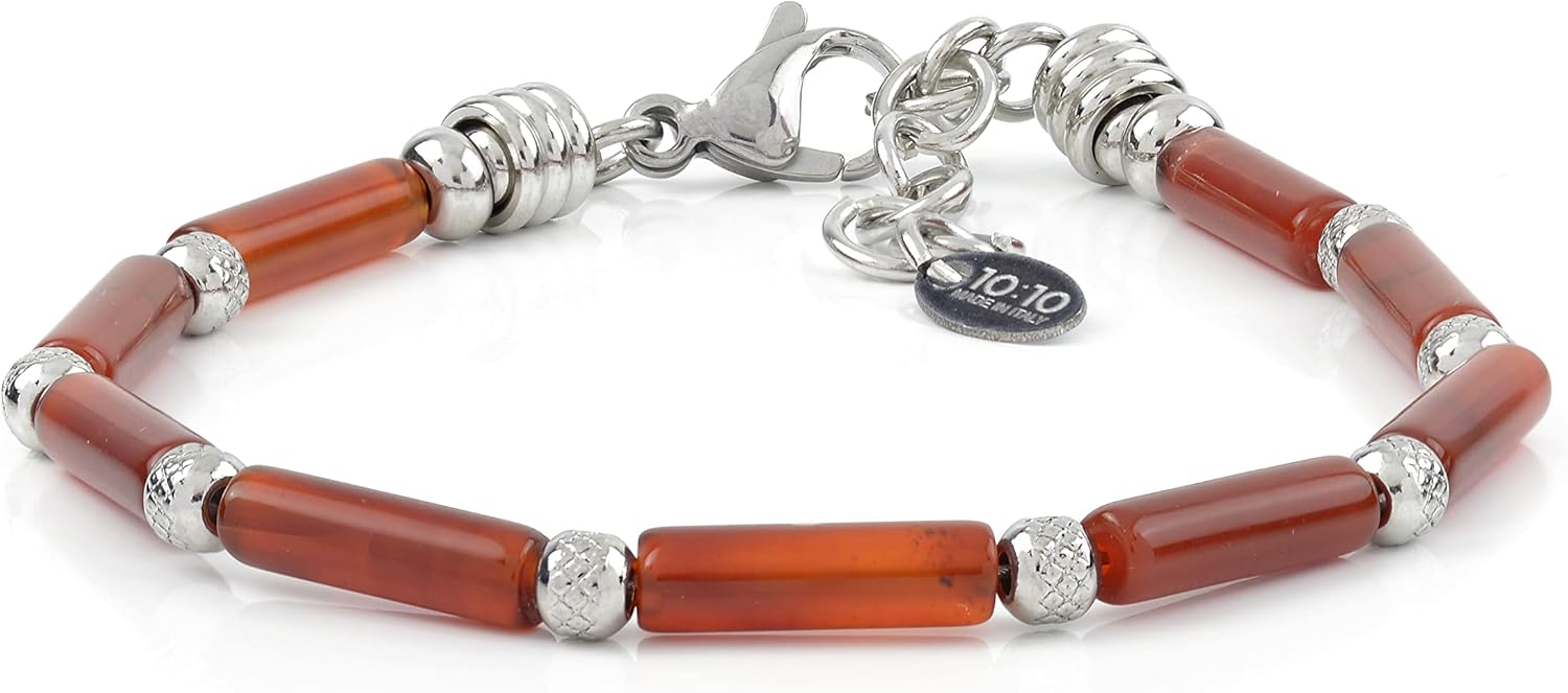 Thumbnail 4 de 10:10 Bracciale uomo donna in pietre dure e acciaio anallergico – Lapislazzuli cilindrici 14×4 mm e perle diamantate 4 mm