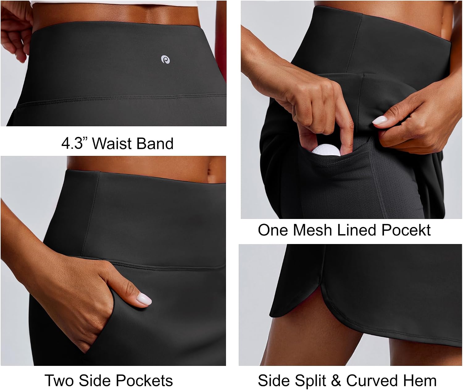 Detalle de PINSPARK 18" Skorts for Women – Above-Knee Length, Built-In Shorts, 3 Pockets, UPF 50+