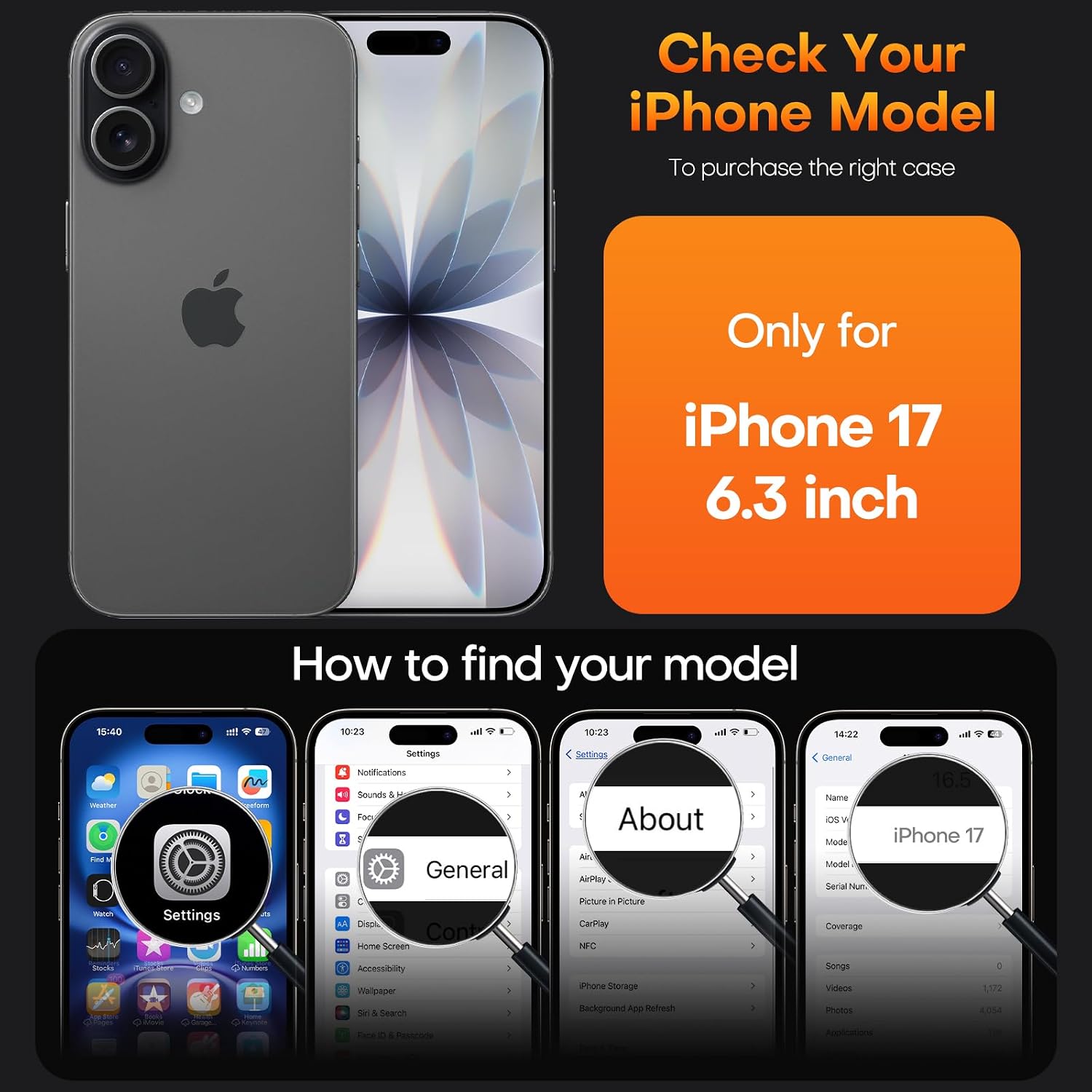 Thumbnail 5 de TAURI for iPhone 17 Case with Screen Protector — Anti-Yellowing, Military-Grade Shockproof Slim Case (Black)