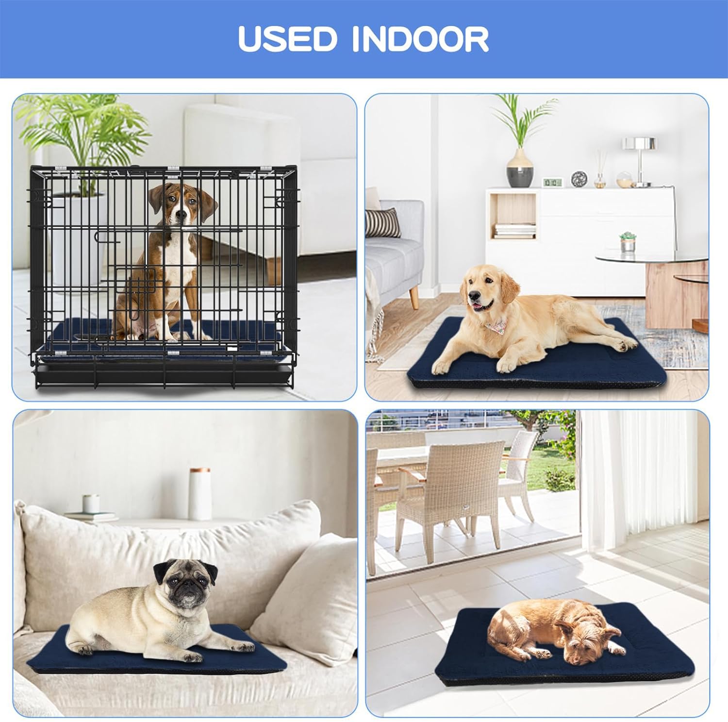 Detalle 1 de Baodan Large Washable Dog Bed (90 x 60 cm) – Plush Navy cushion mat