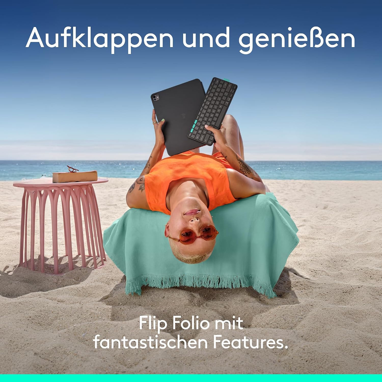 Detalle 2 de Logitech Flip Folio: Tastatur-Case für iPad Pro 13 Zoll (M4/M5) und iPad Air 13 Zoll (M2/M3) – DEU QWERTZ, Graphit