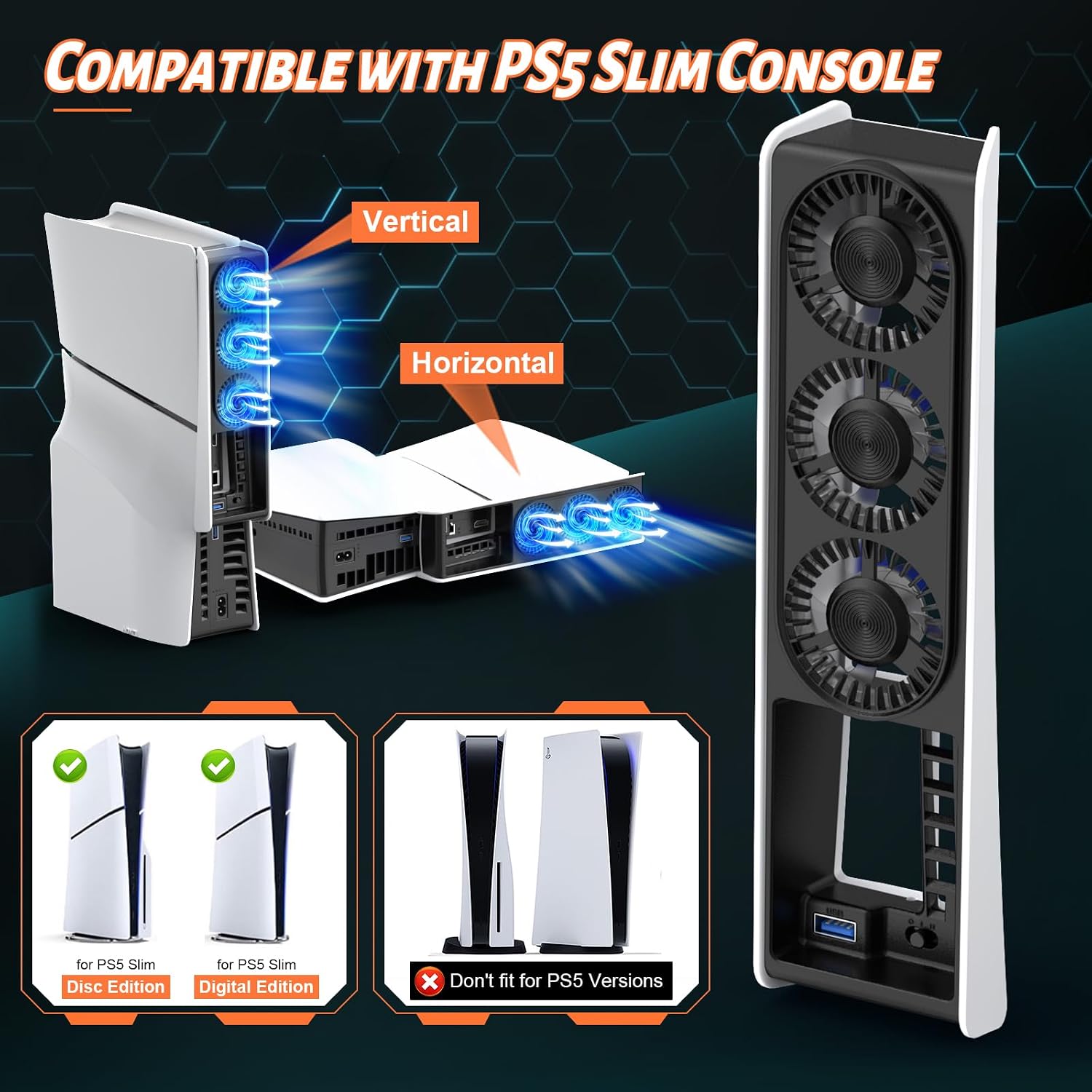 Detalle 2 de QYCHHJ PS5 Slim adjustable cooling fan 2-speed