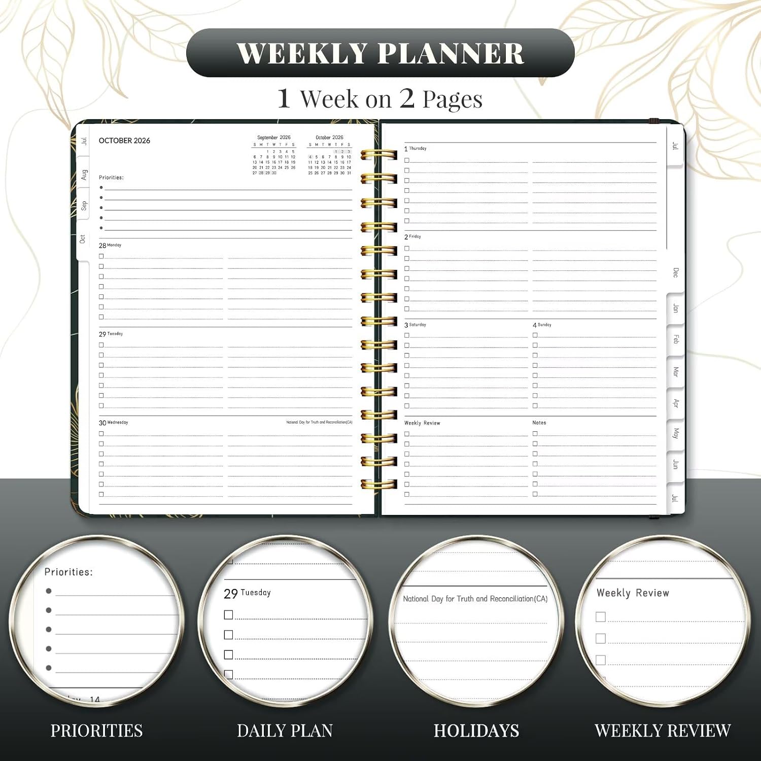 Detalle 1 de Lonely Oak 2026-2027 A4 Academic Planner, 13-Month Daily, Weekly and Monthly