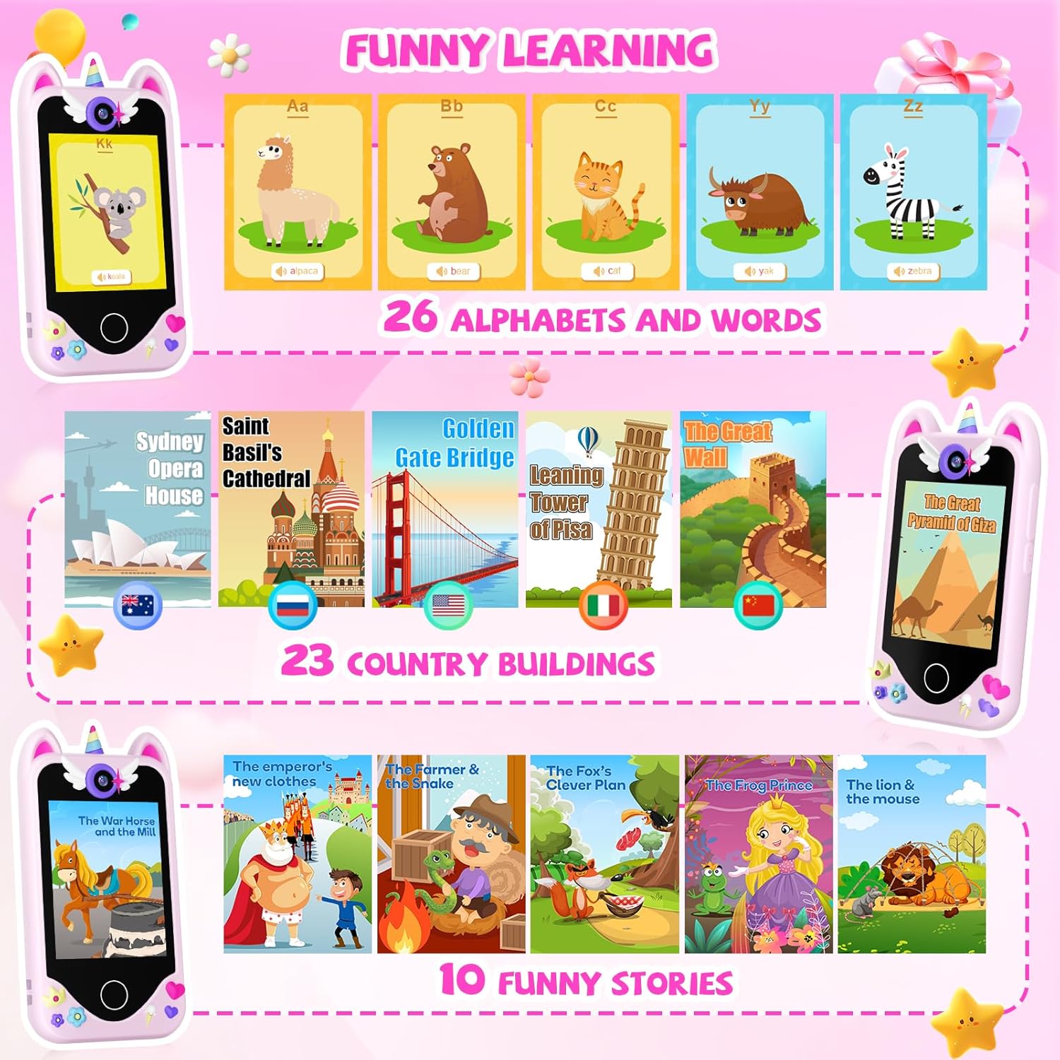 Thumbnail 4 de Yosfeng Kids Smart Phone for Girls (Ages 3-6) Toy Cell Phone with Touchscreen, Dual Cameras, 32 GB Card