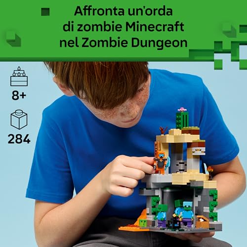 Thumbnail 1 de LEGO Minecraft Zombie Dungeon (21587): Giocattolo interattivo con Viandante, 3 Zombie, Slime e Tavolo da Crafting