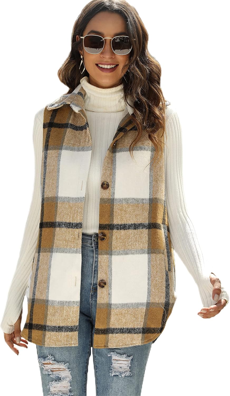 Detalle de Tanming Women's Plaid Vest, Brushed Flannel