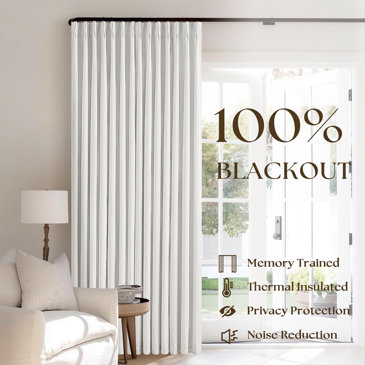 Thumbnail 2 de TWODRAPES 90-Inch Linen Blackout Curtains with Liner – Pinch Pleat, 2 Panels, Ivory