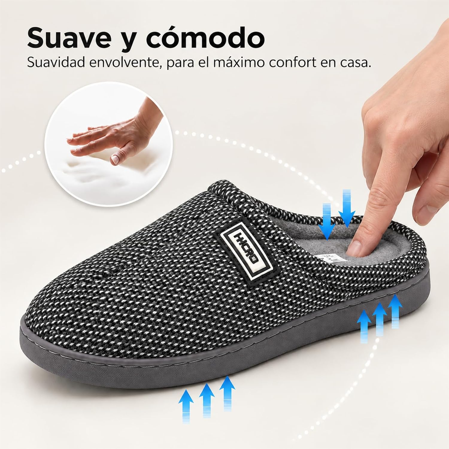 Detalle 2 de JOMIX herenpantoffels voor de winter met bont, pluche en antislip