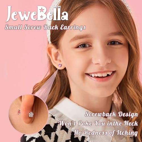 Detalle de JeweBella Hypoallergenic Flat Back Earrings Set – Surgical Steel, 12–14 Pairs for Girls