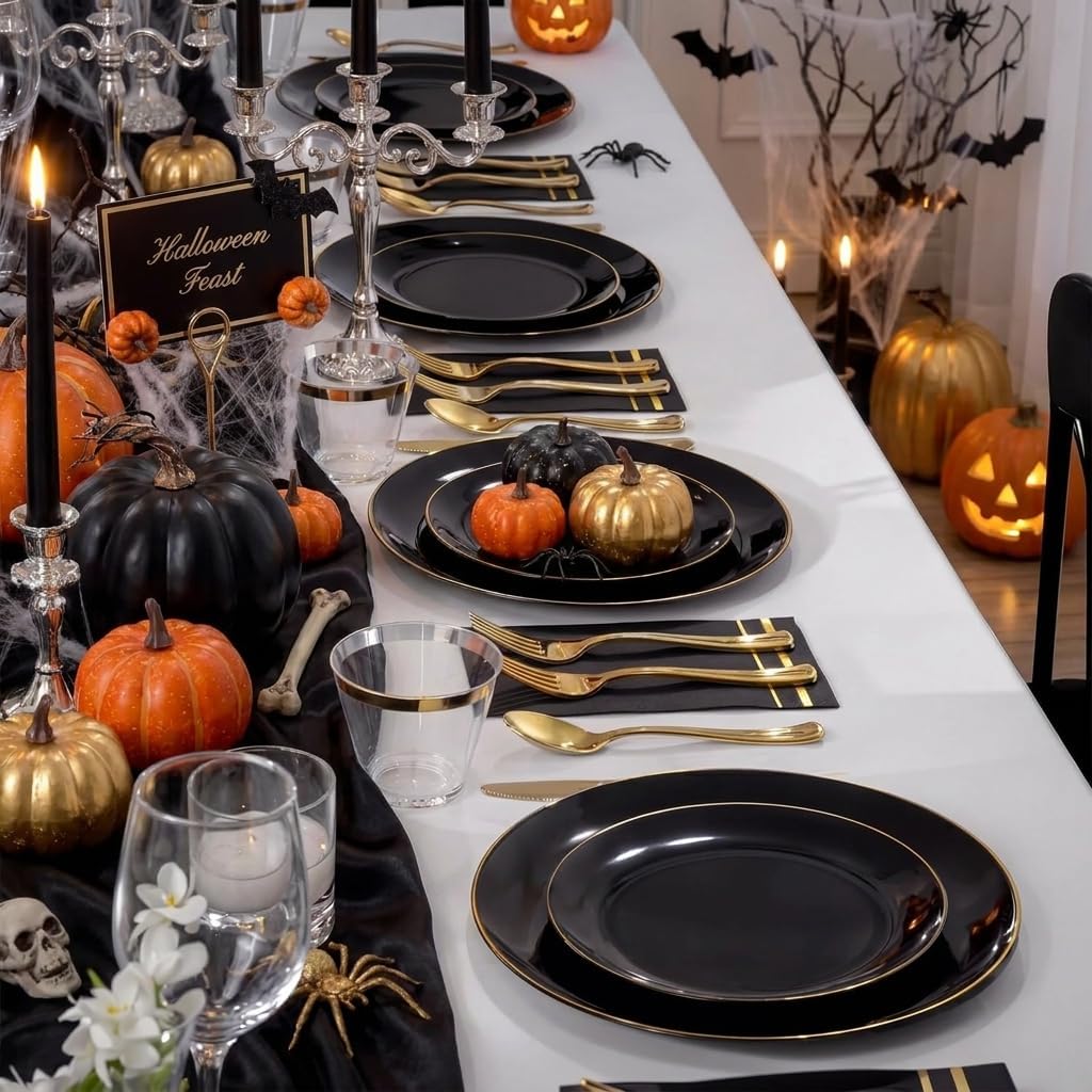 Thumbnail 3 de NOCCUR 350-Piece Black and Gold Disposable Dinnerware Set for 50 Guests