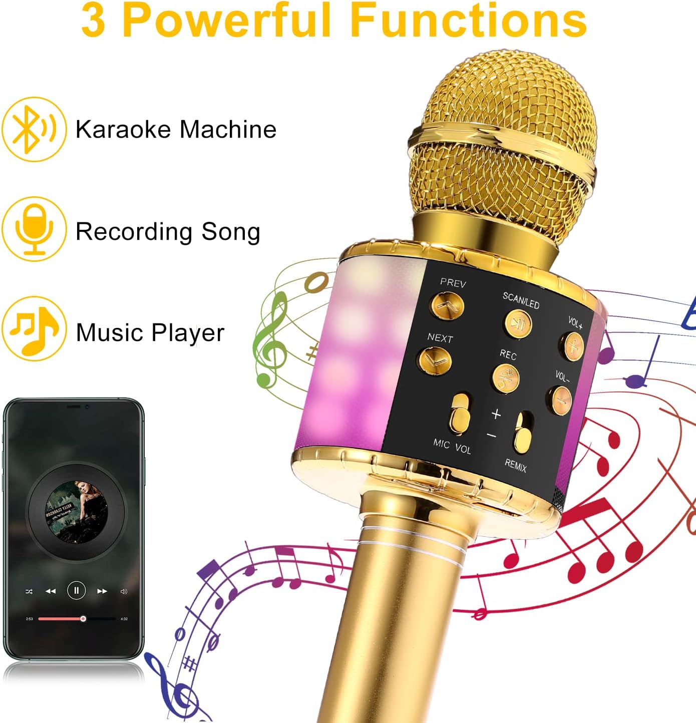 Detalle de Fede Karaoke Mikrofon – Drahtloses Bluetooth-Mikrofon mit Lautsprecher, Stimmenwechsel und LED-Display