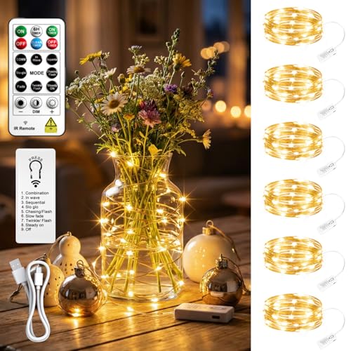 Detalle de SINAMER 6 Stück Micro LED Lichterkette mit aufladbarer Batterie, 2 m, 20 LEDs