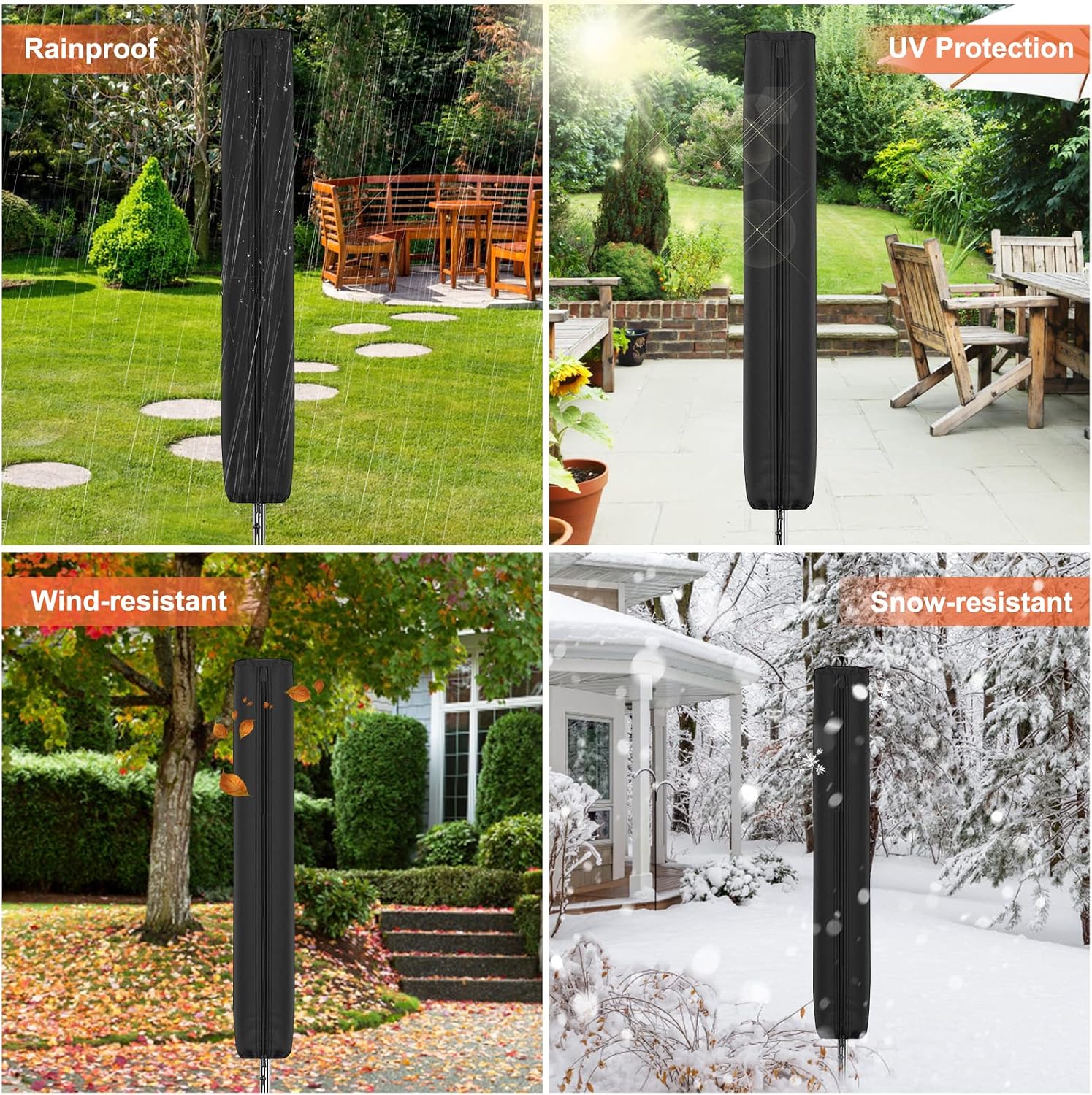 Thumbnail 6 de Newthinking Rotary Washing Line Cover (420D) waterproof rotary dryer cover with zip, 168x16x16cm, black