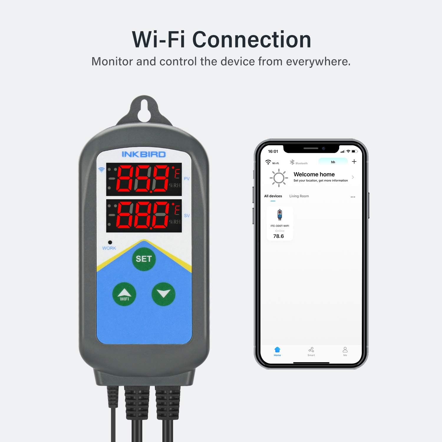 Detalle de Inkbird Digital WiFi Aquarium Thermostat ITC-306T-WiFi: Dual Temp Control with Wireless Alarm