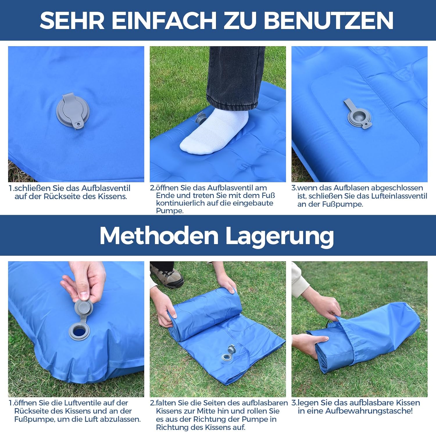 Thumbnail 5 de NAPASA Isomatte Camping 200x70x14 cm (14 cm dick) mit Fußpumpe und Kissen – wasserdicht, Anti-Ripstop
