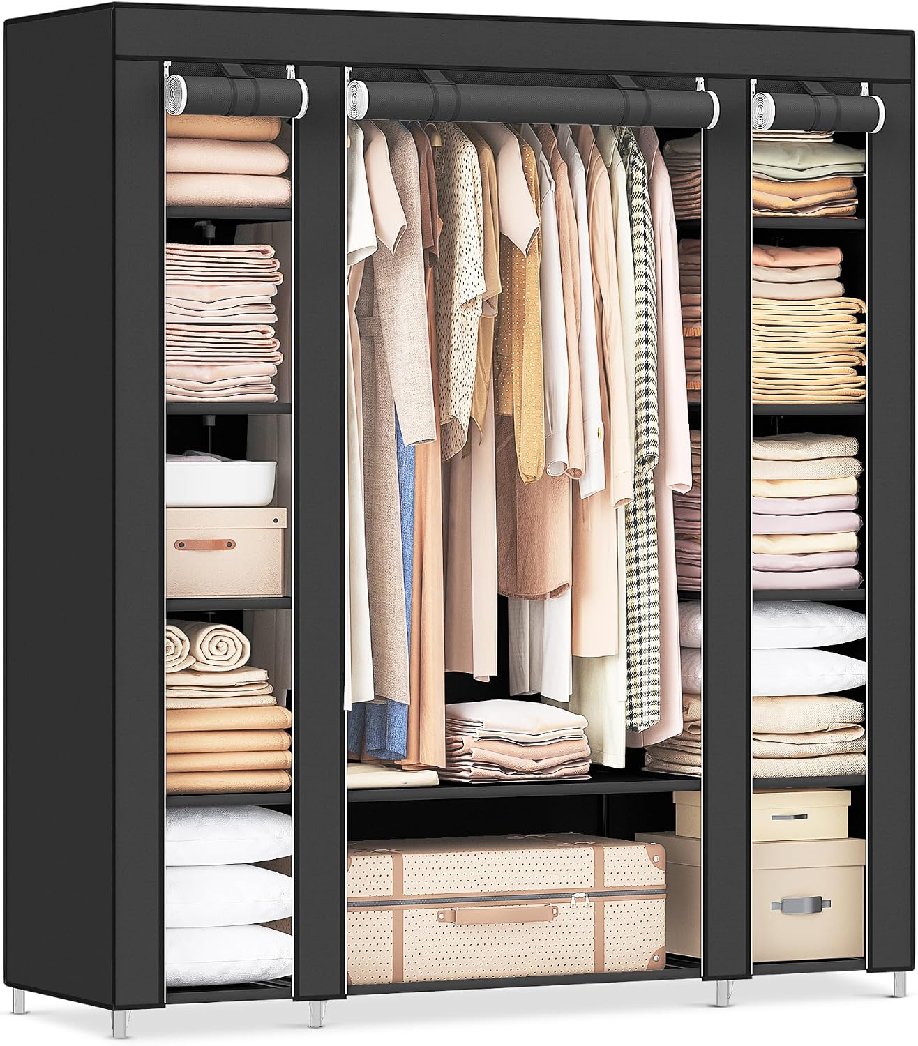 Detalle de SONGMICS LSF03H stoffen garderobekast met kledingstang en 12 legplanken