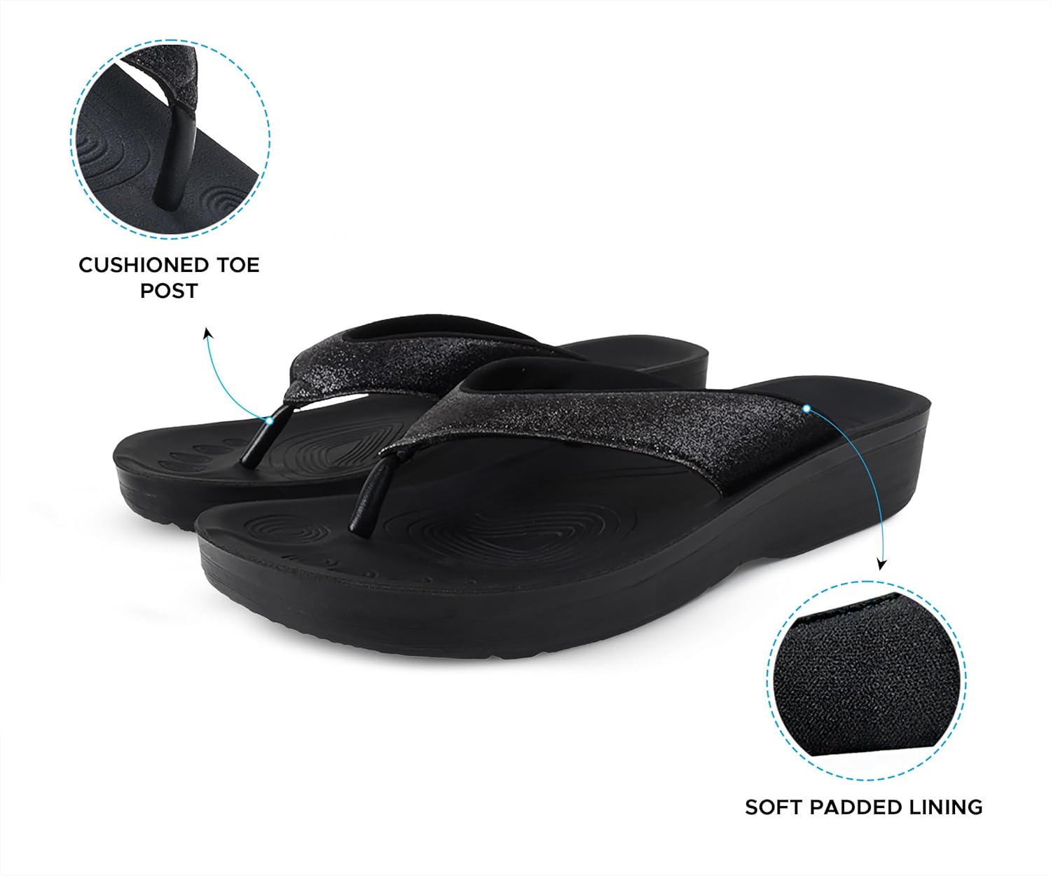 Detalle de AEROTHOTIC Comfy Flip Flops for Women with Arch Support: Orthotic Footbed, Padded Straps, and Non-Slip Sole