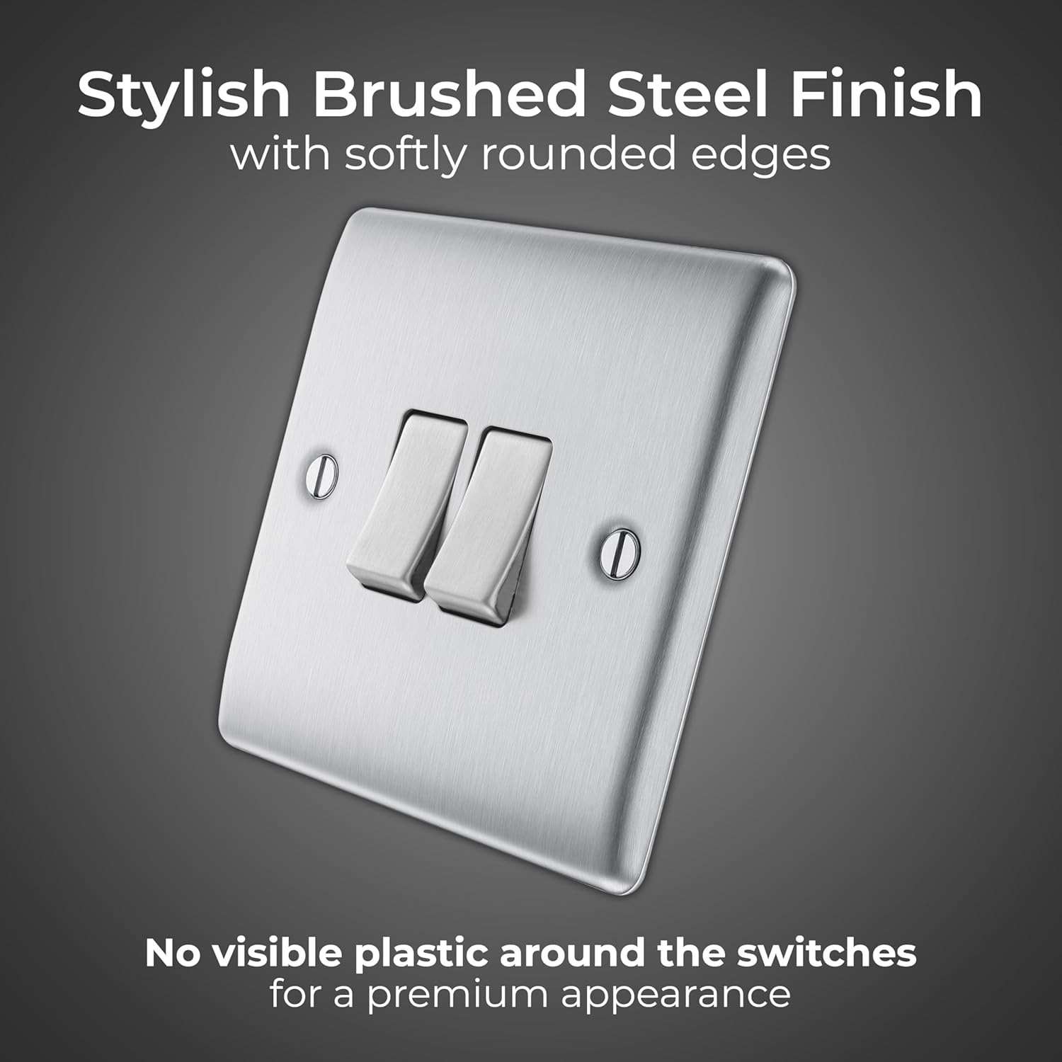 Thumbnail 1 de BG Electrical Double Wall Light Switch, 2 Way, Raised & Slim Profile in Nexus Metal (Brushed Steel) – 20A/16AX