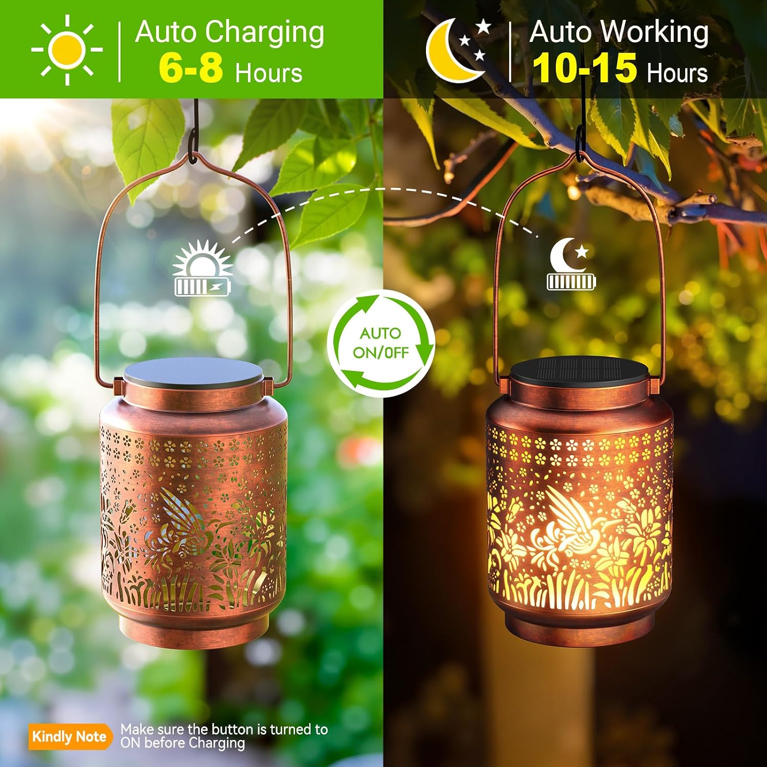 Detalle de BUCASA 2 Pack Hummingbird Solar Lanterns