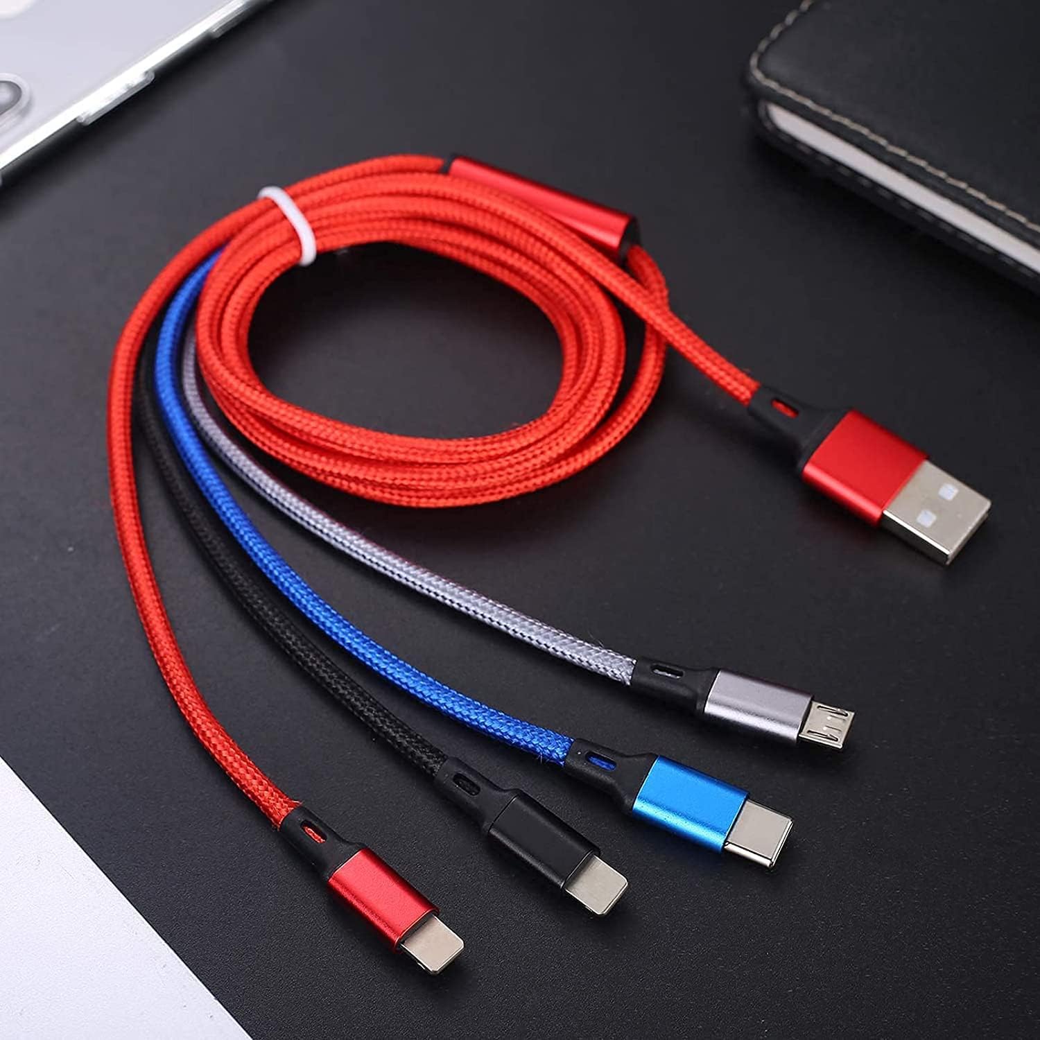 Thumbnail 4 de Amuvec Multi Charger Cable [2 Pack] 4 in 1 USB Fast Charging Cable, 1.2m Nylon Braided, 3A Total, Type-C, Micro USB and 2 Phone Connectors