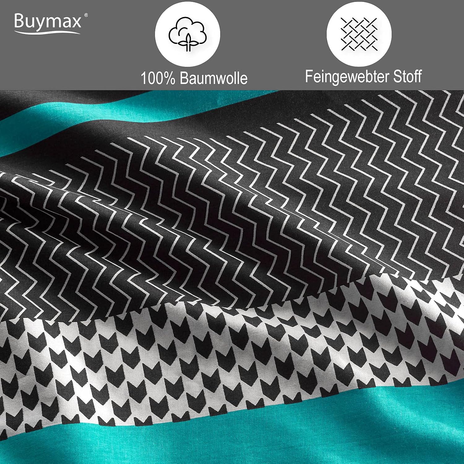 Detalle de Buymax Bettwäsche 135x200 cm 4-teilig – Renforcé Baumwolle, 2 Bettbezüge 135x200 cm + 2 Kissenbezüge 80x80 cm
