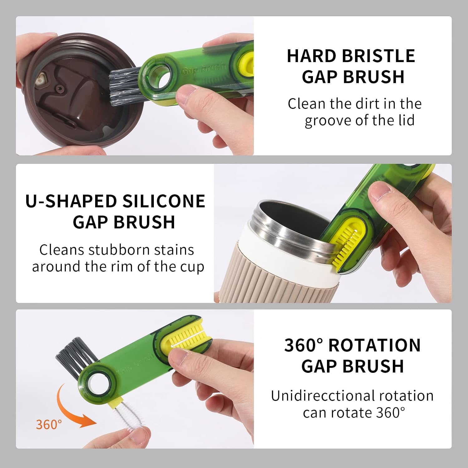 Thumbnail 3 de 3 in 1 Cup Lid Gap Cleaning Brush Set — Multifunctional Silicone Cup Holder Cleaner