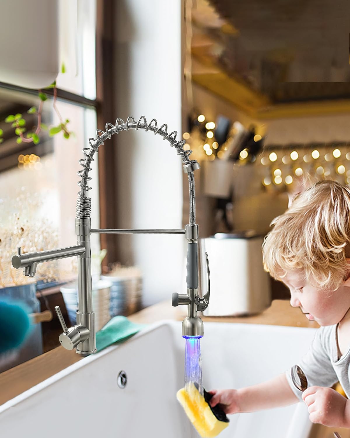 Thumbnail 6 de Fapully 100550LED Commercial Kitchen Faucet with Pull-Down Sprayer, Brushed Nickel