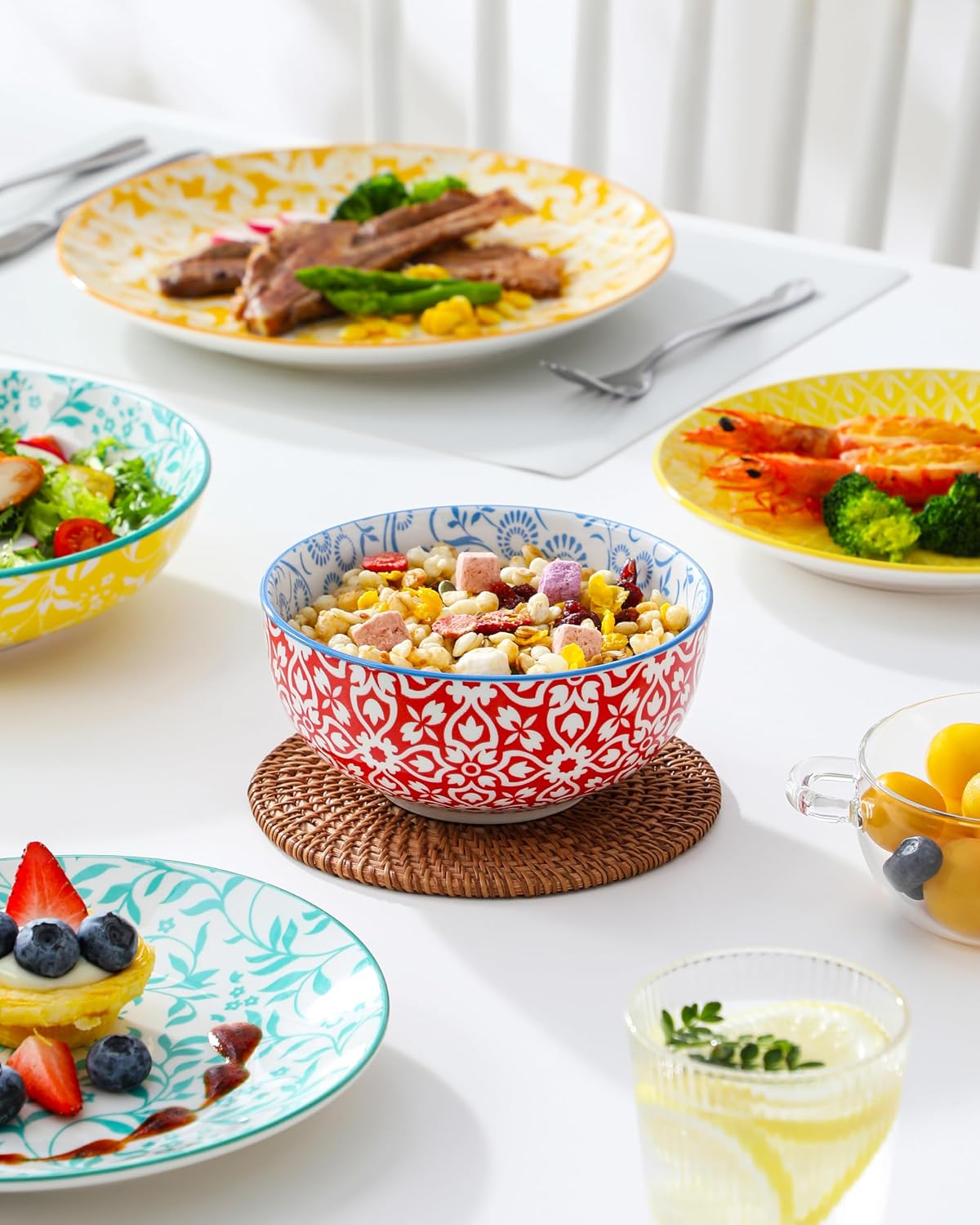 Detalle de vancasso SELENE Geschirrset 24-tlg für 6 Personen – Pastellporzellan mit Floral-Design