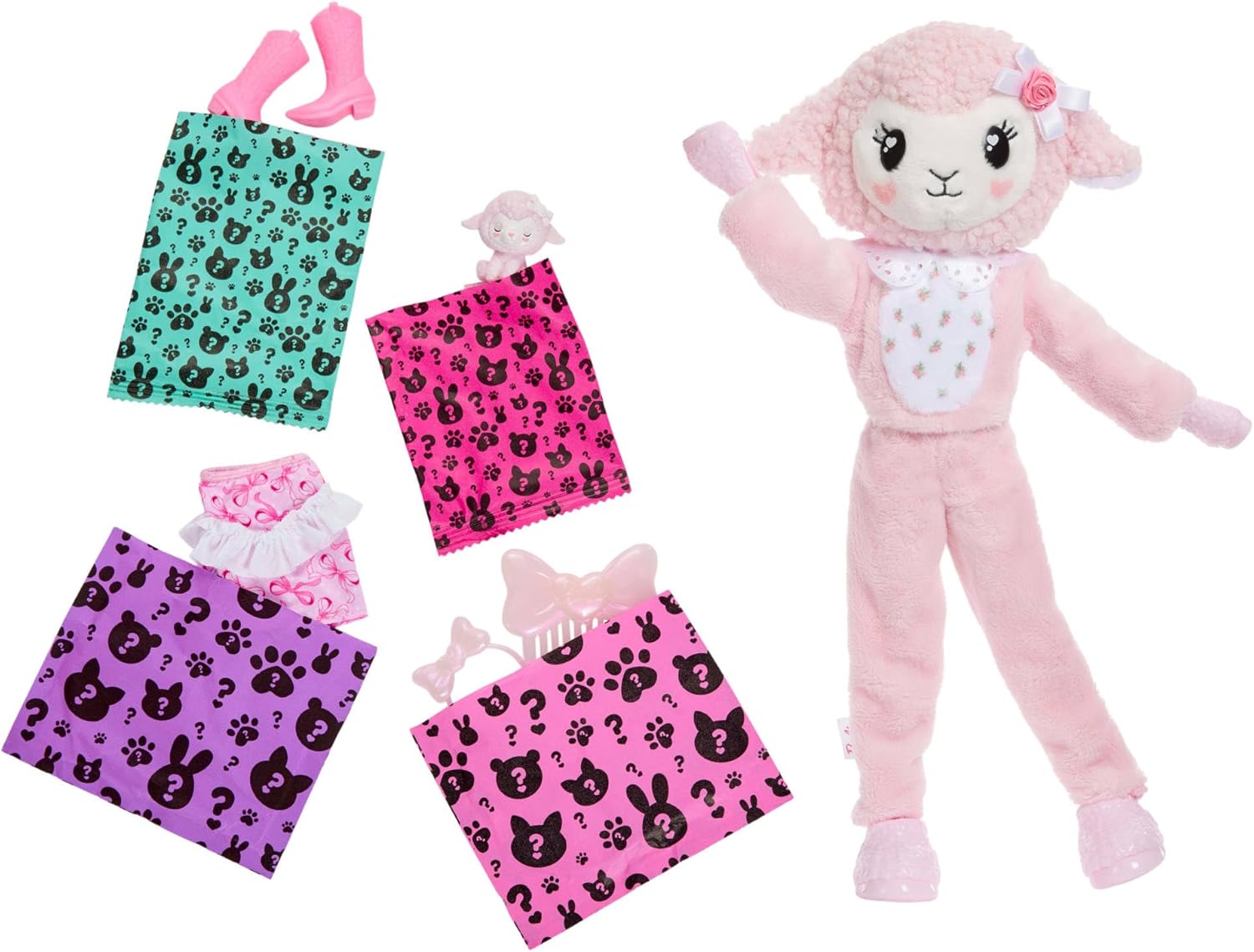 Detalle de Barbie Cutie Reveal Dolci Fiocchi: bambola con agnellino di peluche e trasformazioni charming